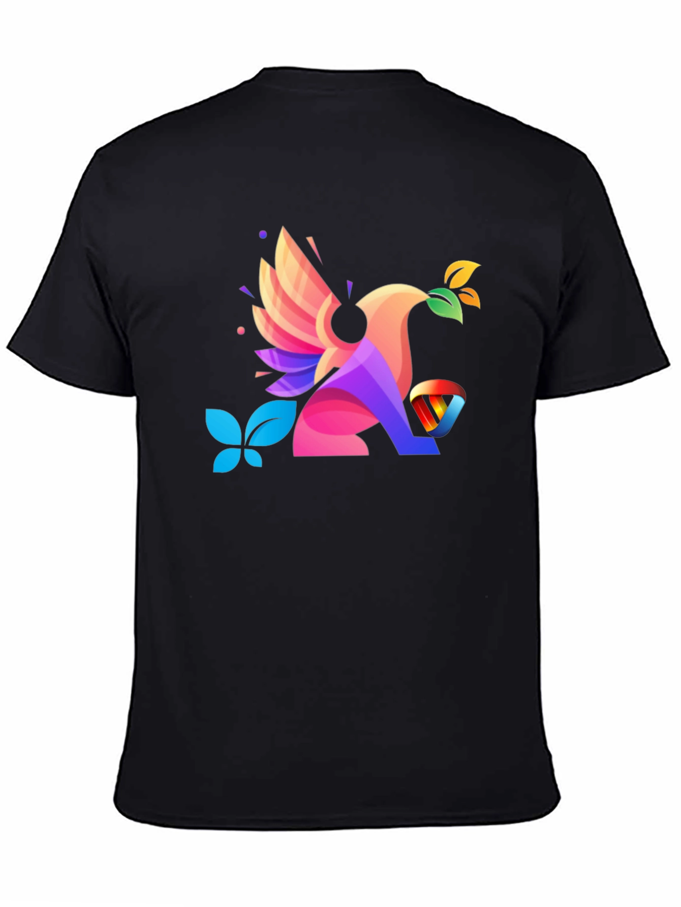 Black Colorful Geometric Bird Graphic T-Shirt view 4