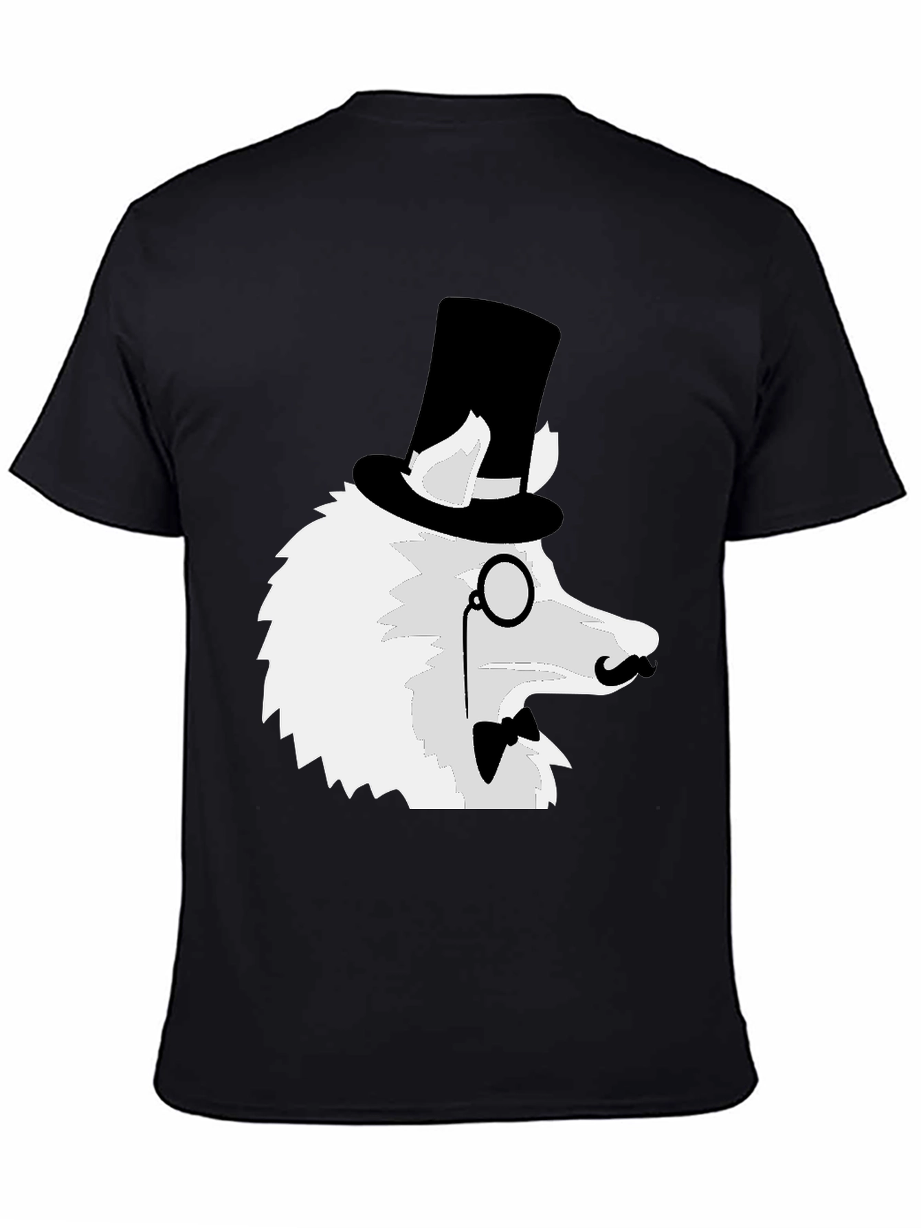 Black Dapper Dog T-Shirt: Top Hat Monocle Bow Tie view 4
