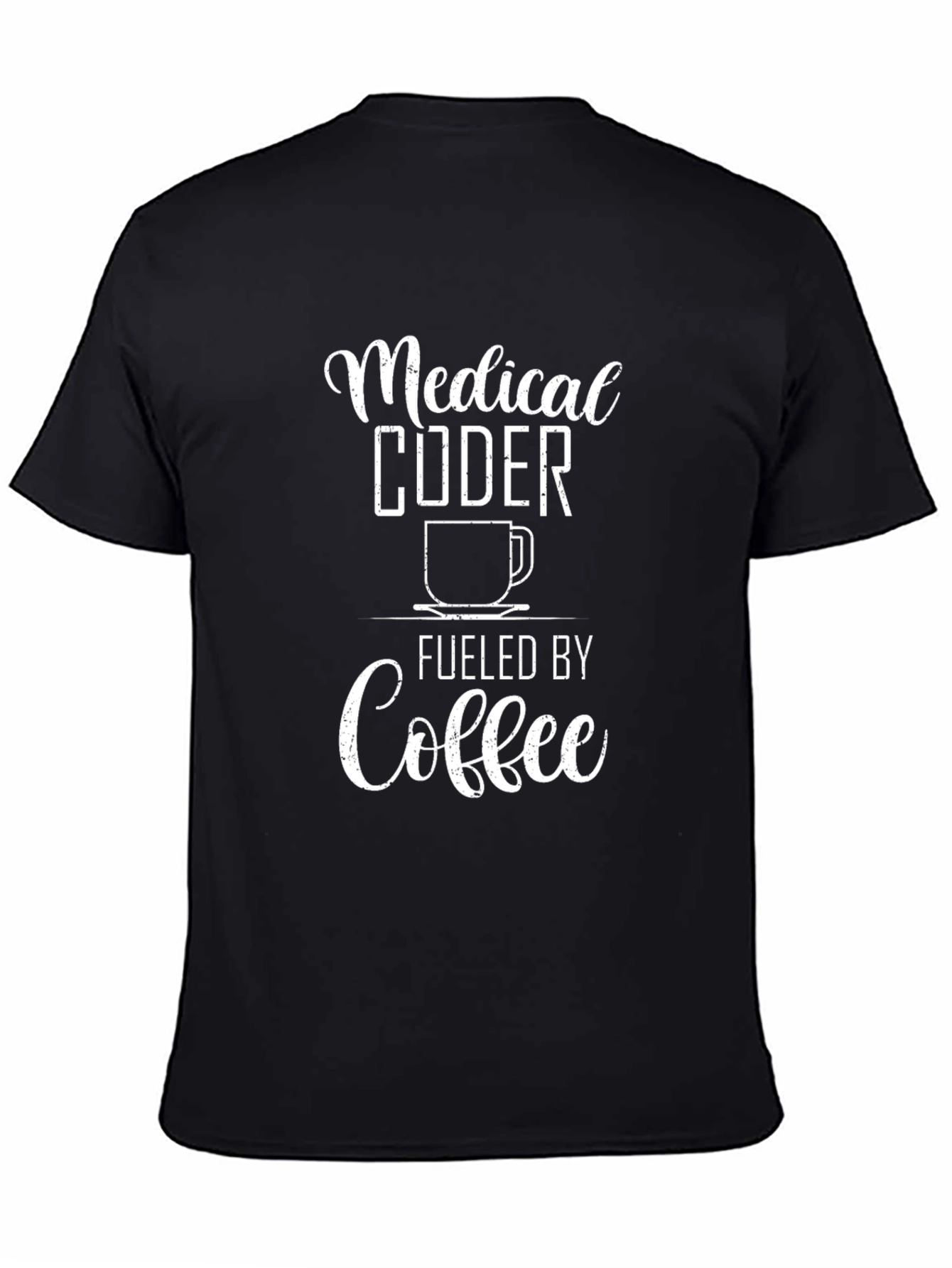 Black Medical Coder Fueled By Coffee Graphic Tee view 4