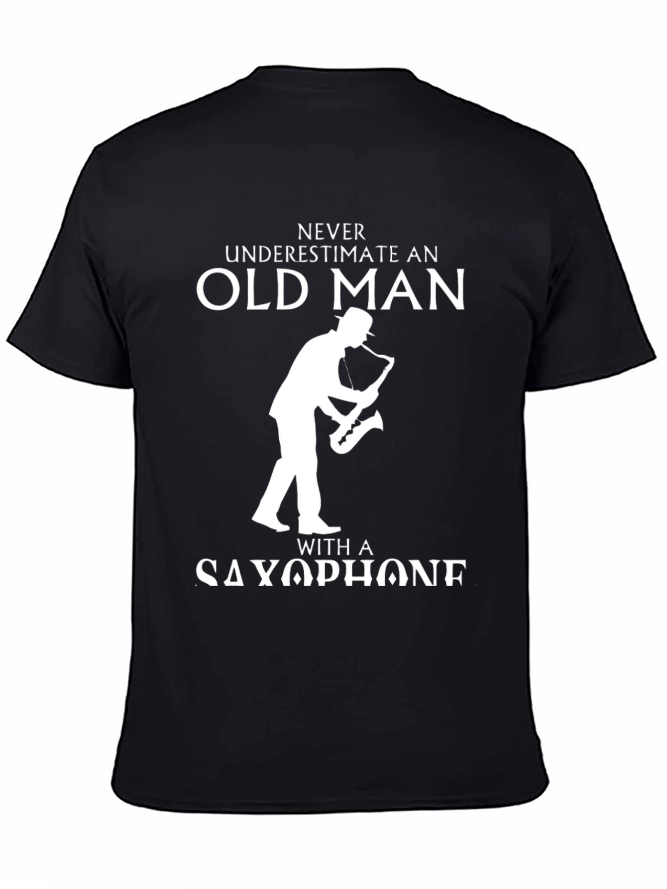 Black Never Underestimate Old Man with Saxophone T-Shirt view 4
