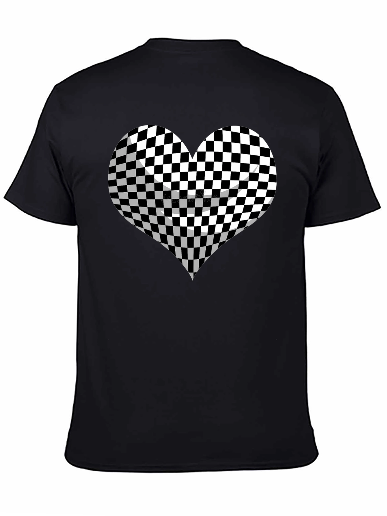 Black Checkered Heart Graphic Tee - Stylish Black T-Shirt view 4