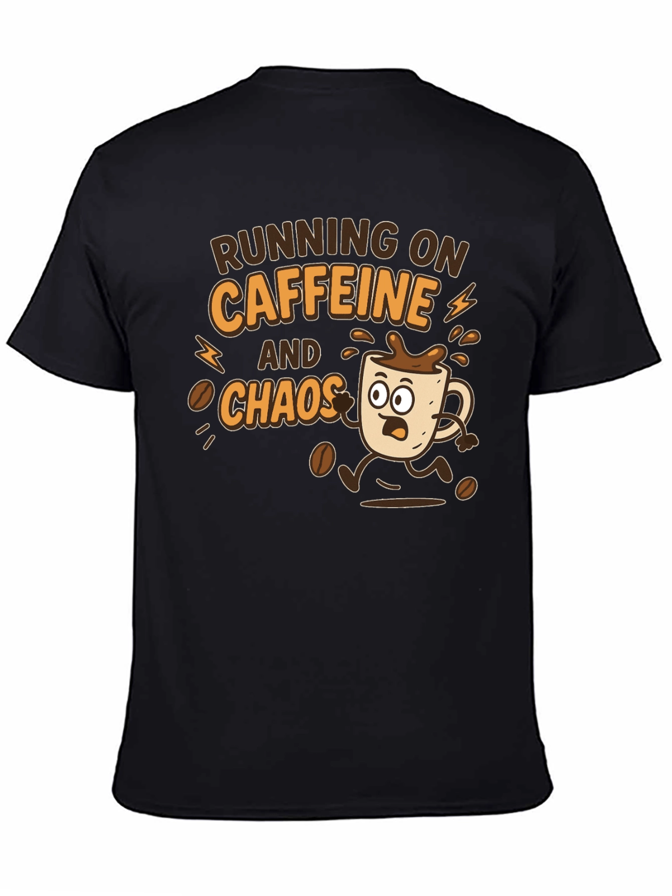 Black Running on Caffeine and Chaos Graphic Tee view 4