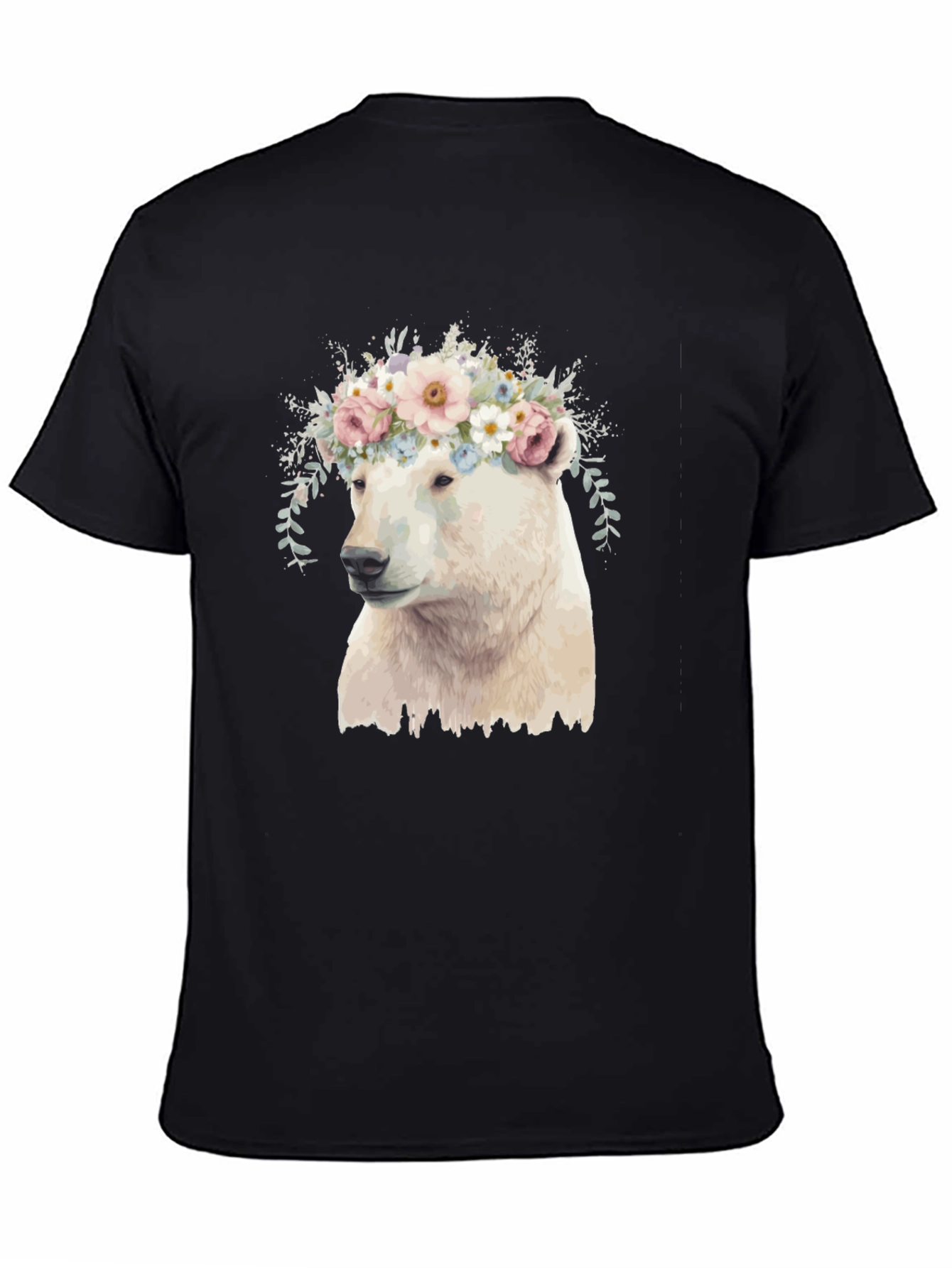 Black Polar Bear Floral Crown Graphic Tee - Black view 4