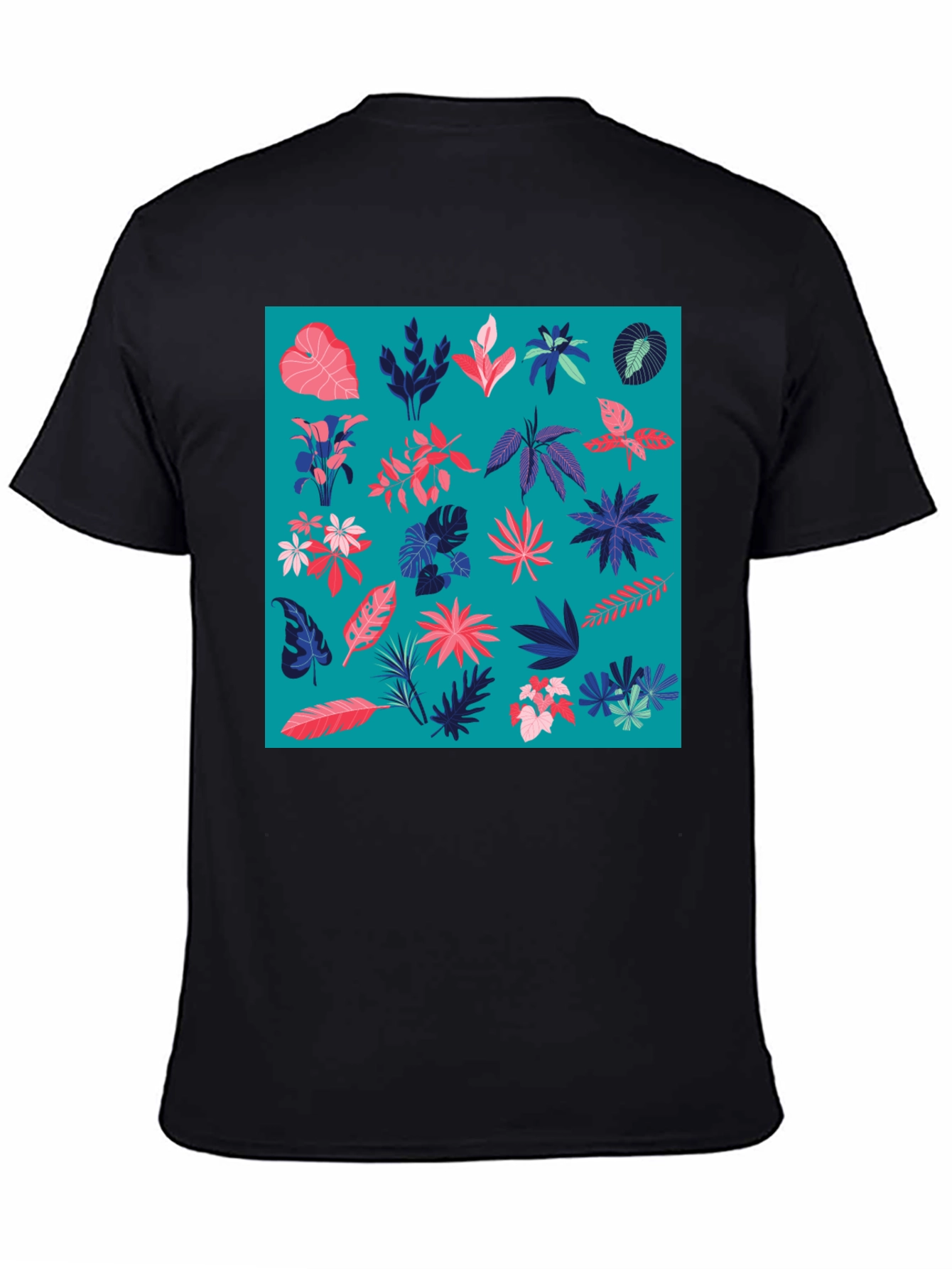 Tropical Plant Pattern Men's Black T-Shirt - 4