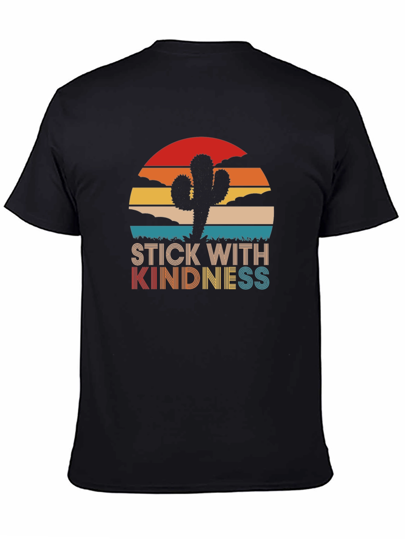 Black Stick With Kindness Cactus Graphic T-Shirt view 4