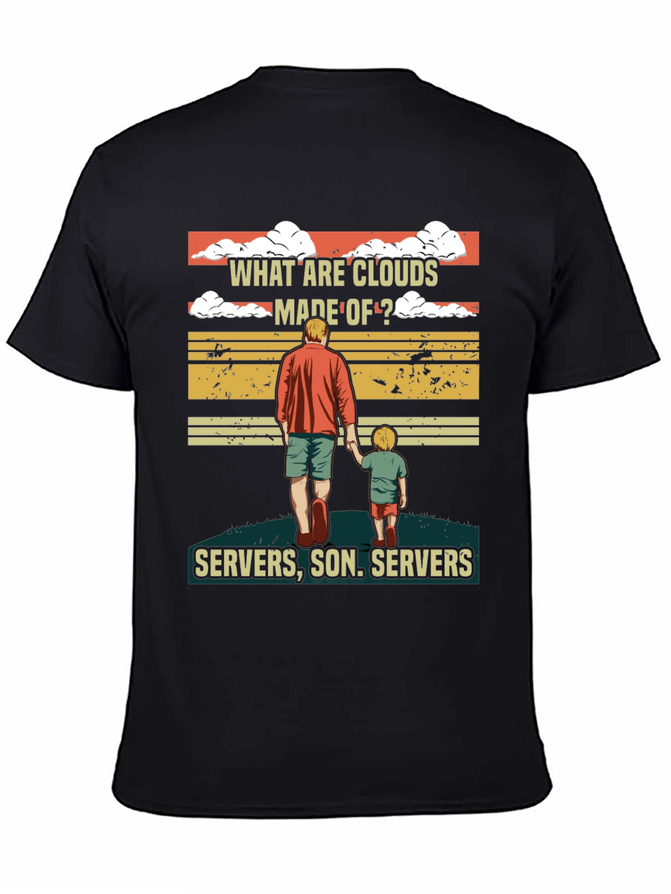 Black What Are Clouds Made Of T-Shirt - Servers, Son view 4