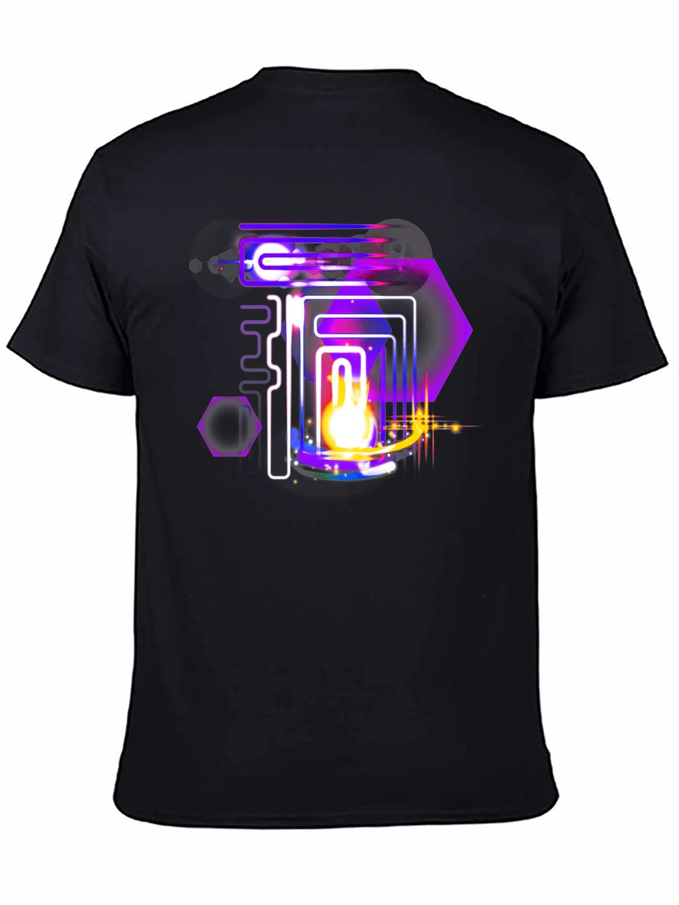 Black Abstract Neon Graphic Black Tee view 4