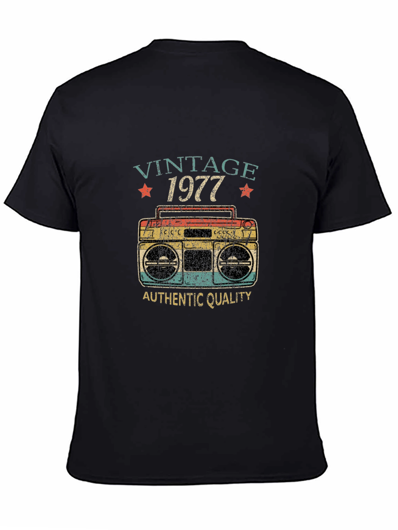 Black Vintage 1977 Boombox T-Shirt - Authentic Quality Retro Tee view 4