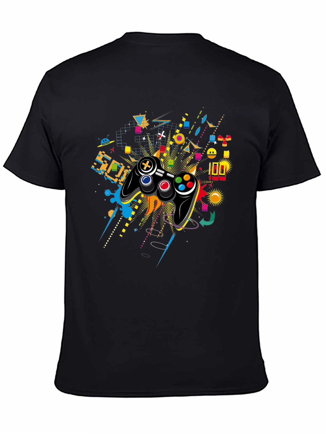Black Retro Gaming T-Shirt - Classic Controller Design view 4