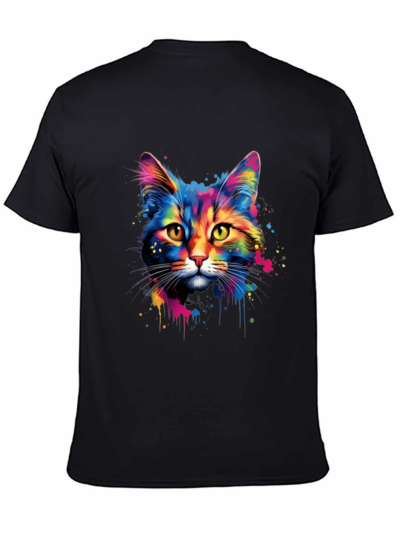 Black Colorful Cat Graphic Print T-Shirt view 4