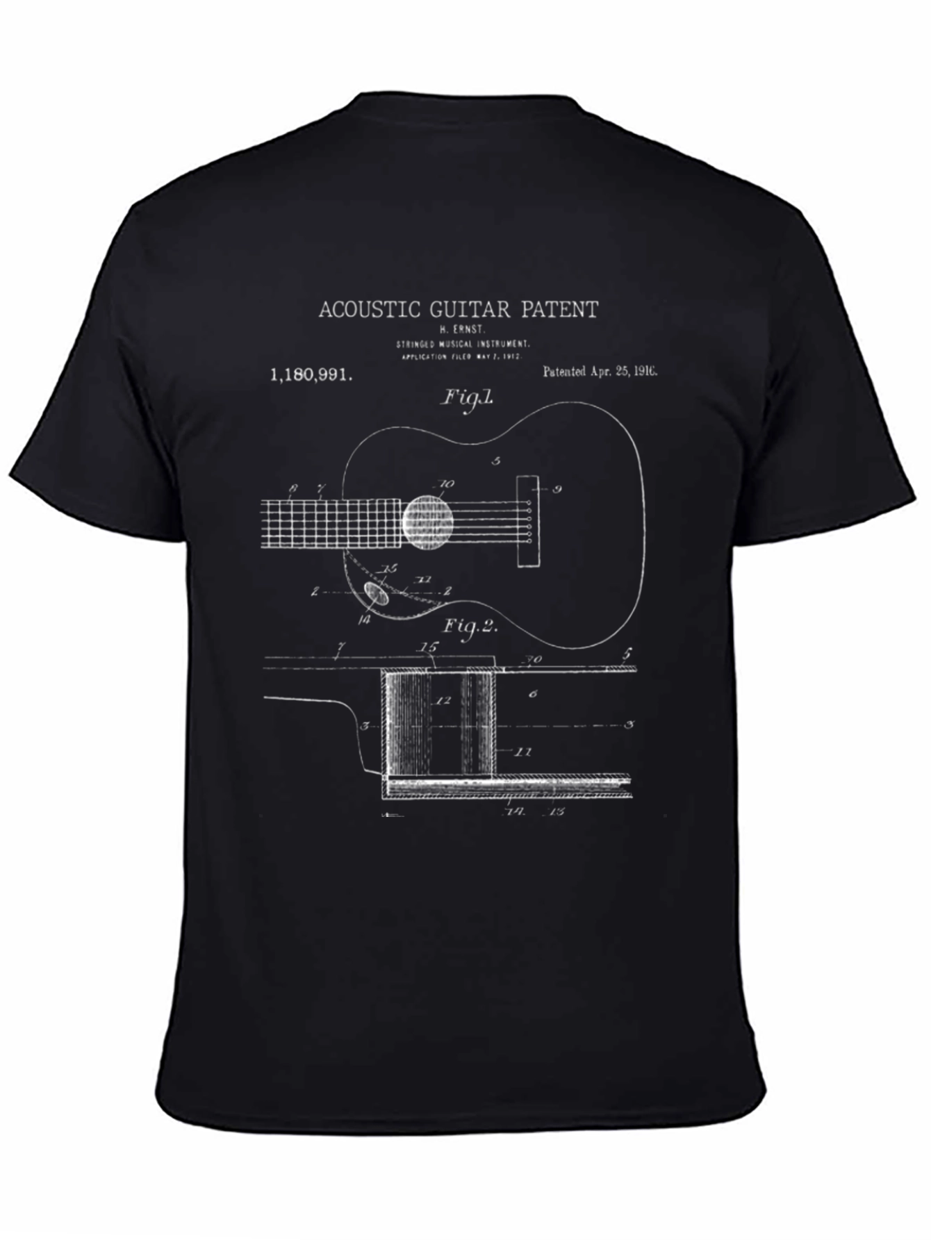 Black Acoustic Guitar Patent Print T-Shirt view 4