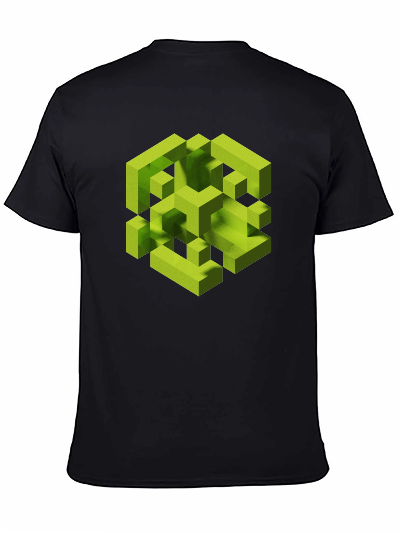 Black Abstract Geometric Cube Graphic Tee - Black view 4