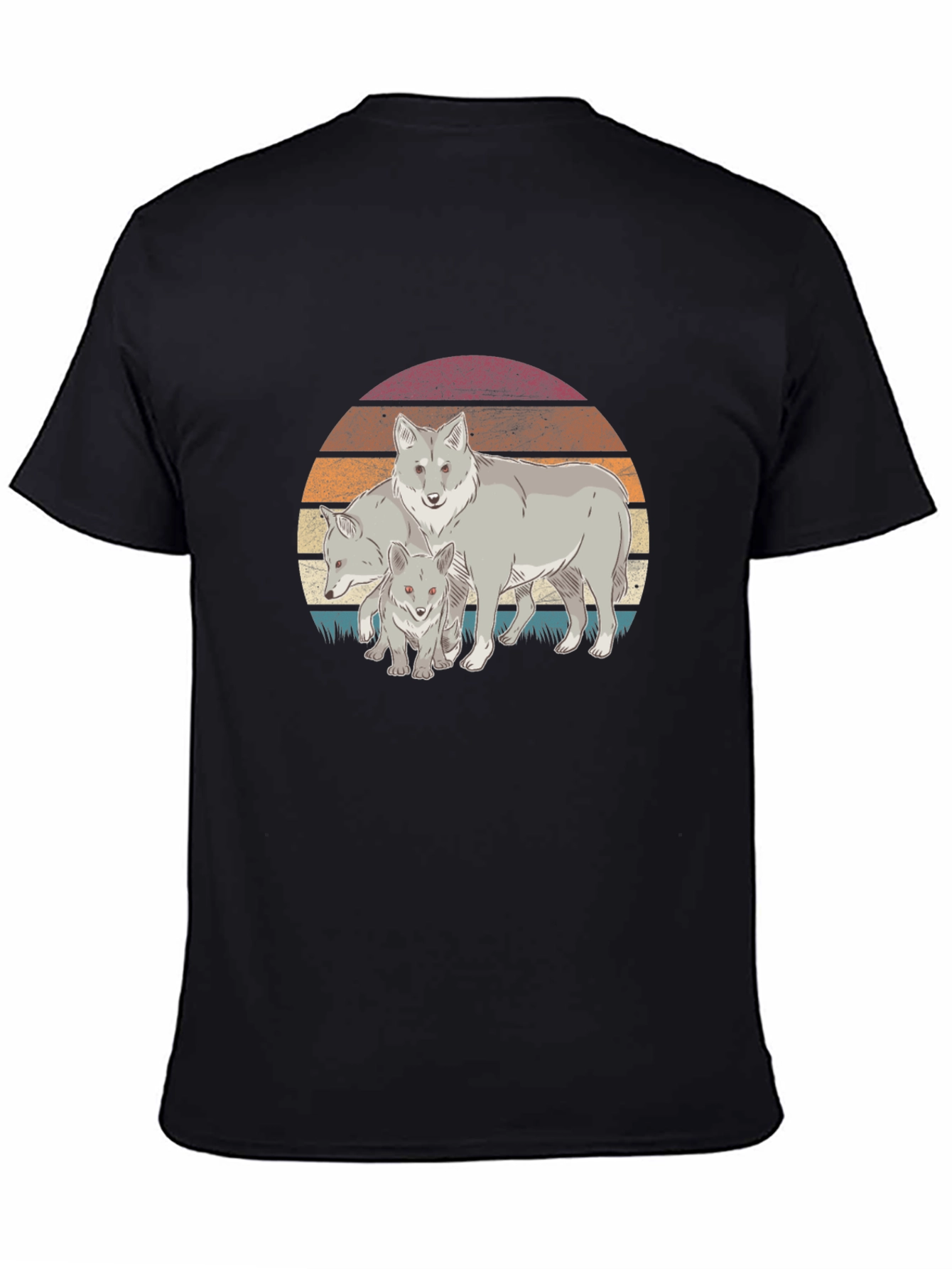 Black Wolf Pack Graphic Tee - Retro Sunset Design view 4