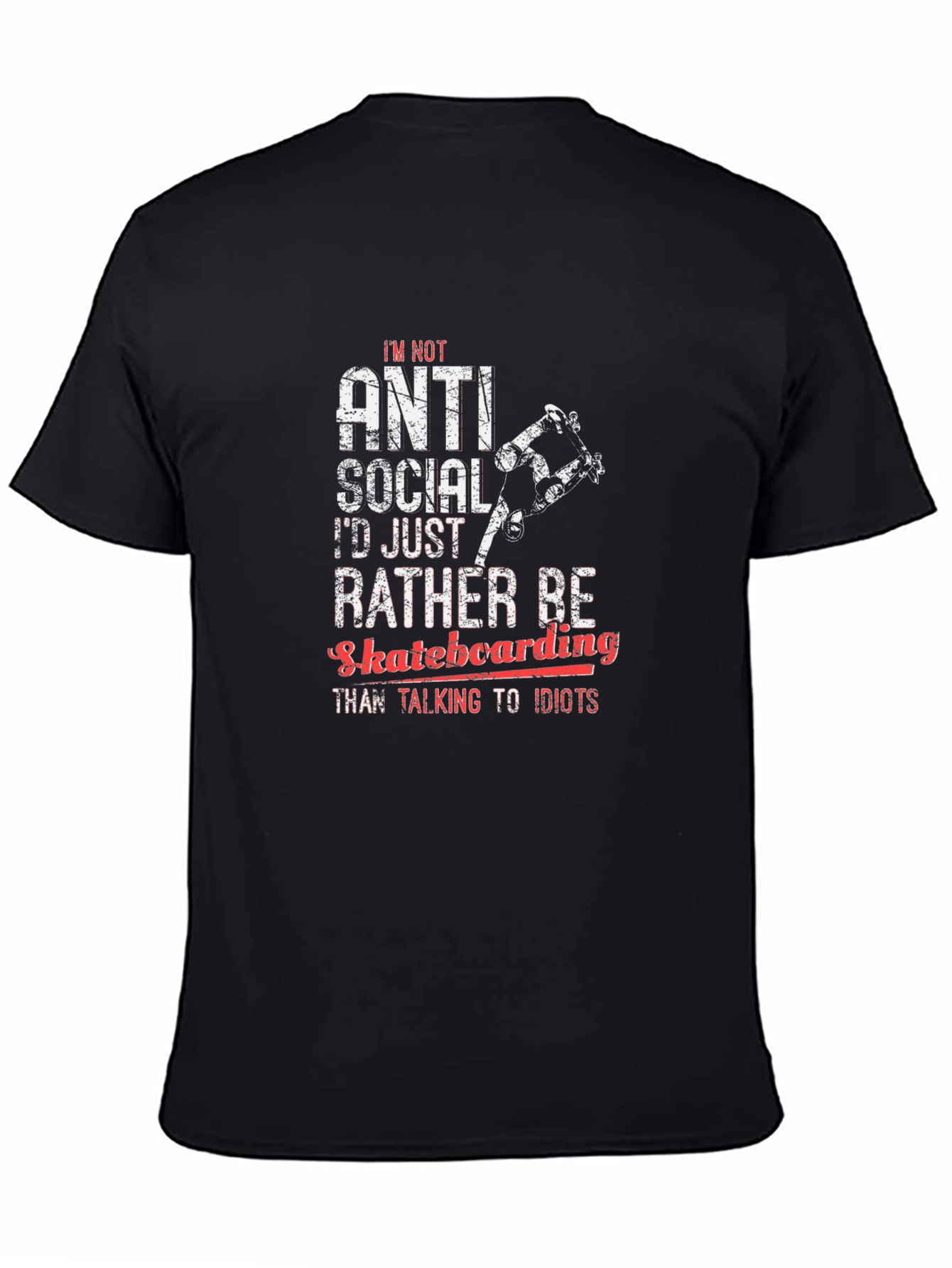 Black Anti-Social Skateboarder Black T-Shirt view 4