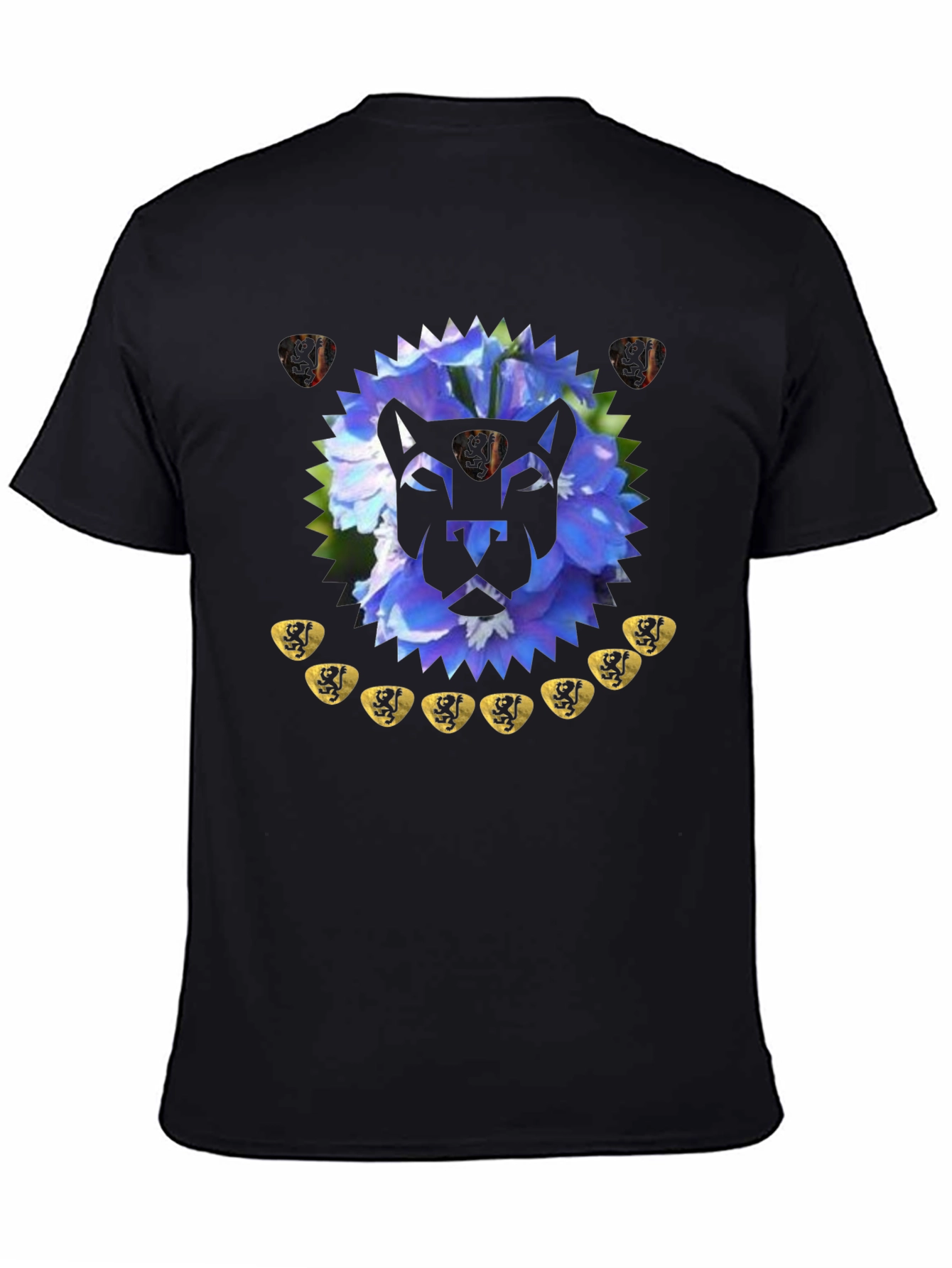 Black Geometric Lion Floral T-Shirt - Modern Graphic Tee view 4