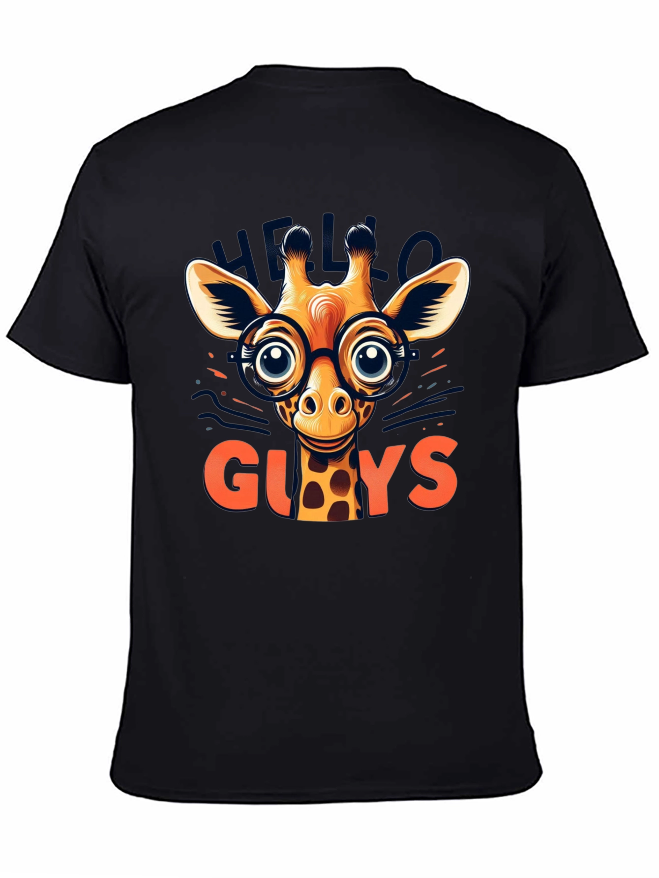 Black Giraffe with Glasses Graphic Tee - Hello Guys! view 4