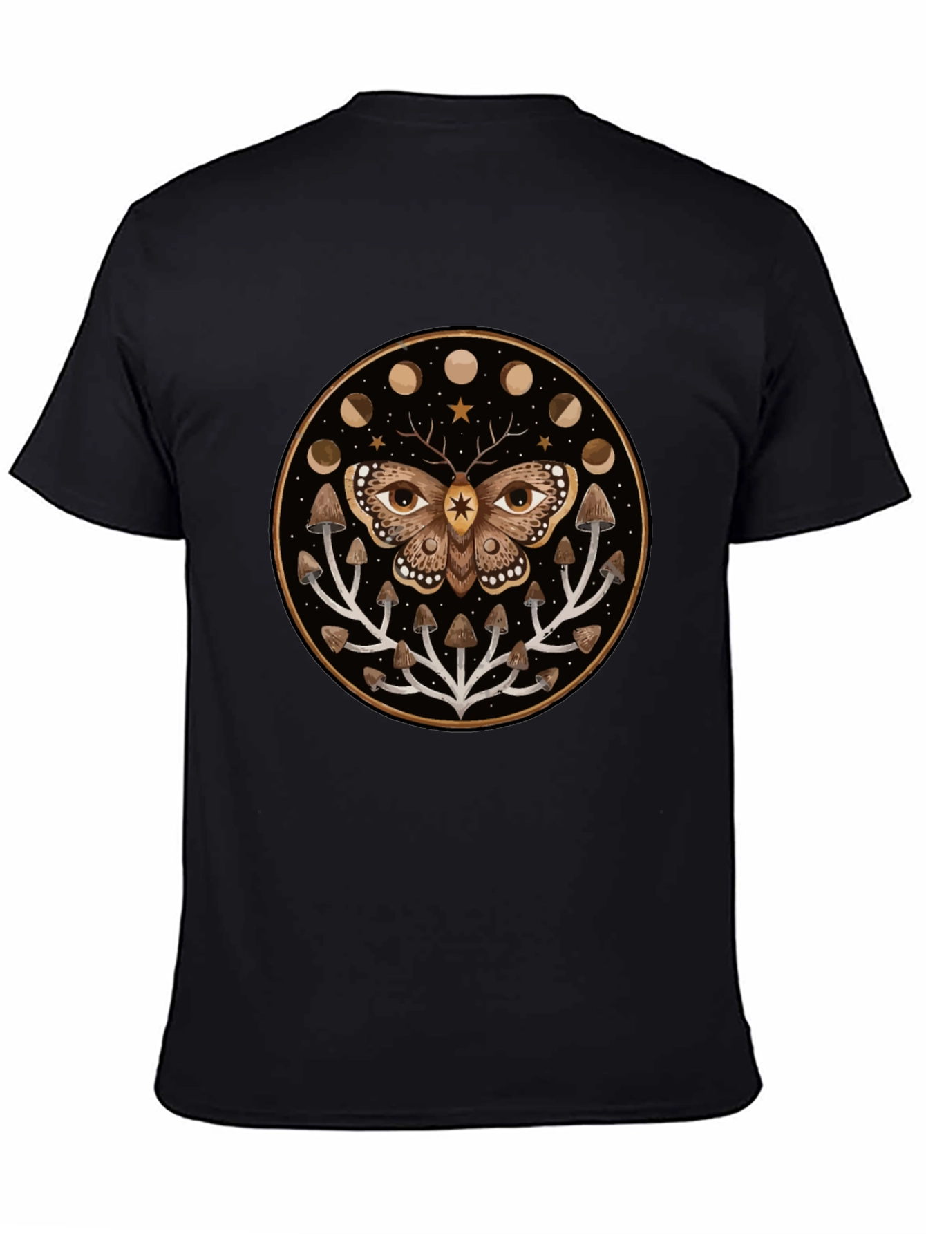 Black Moth and Mushroom Moon Phases Graphic Tee view 4