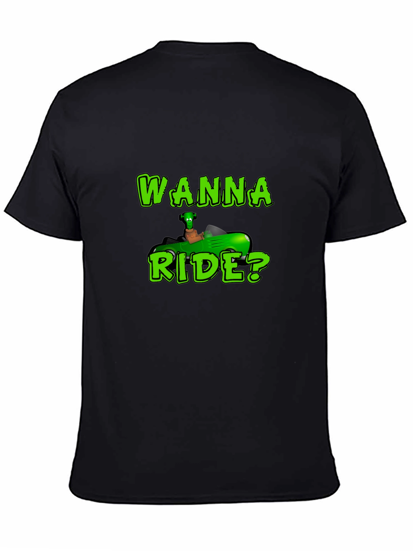 Black Wanna Ride? Green Car Black T-Shirt view 4