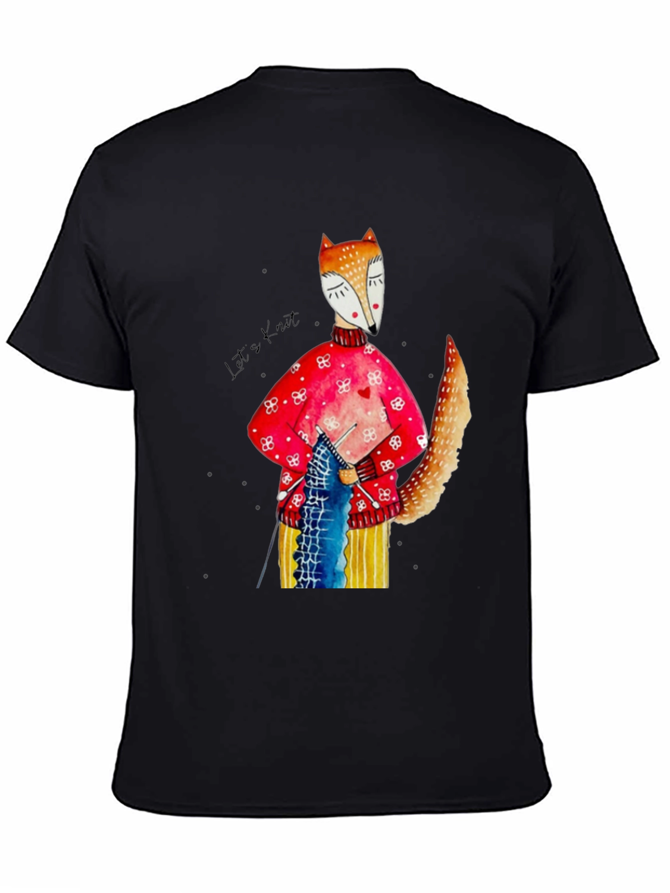 Black Knitting Fox Graphic Tee view 4