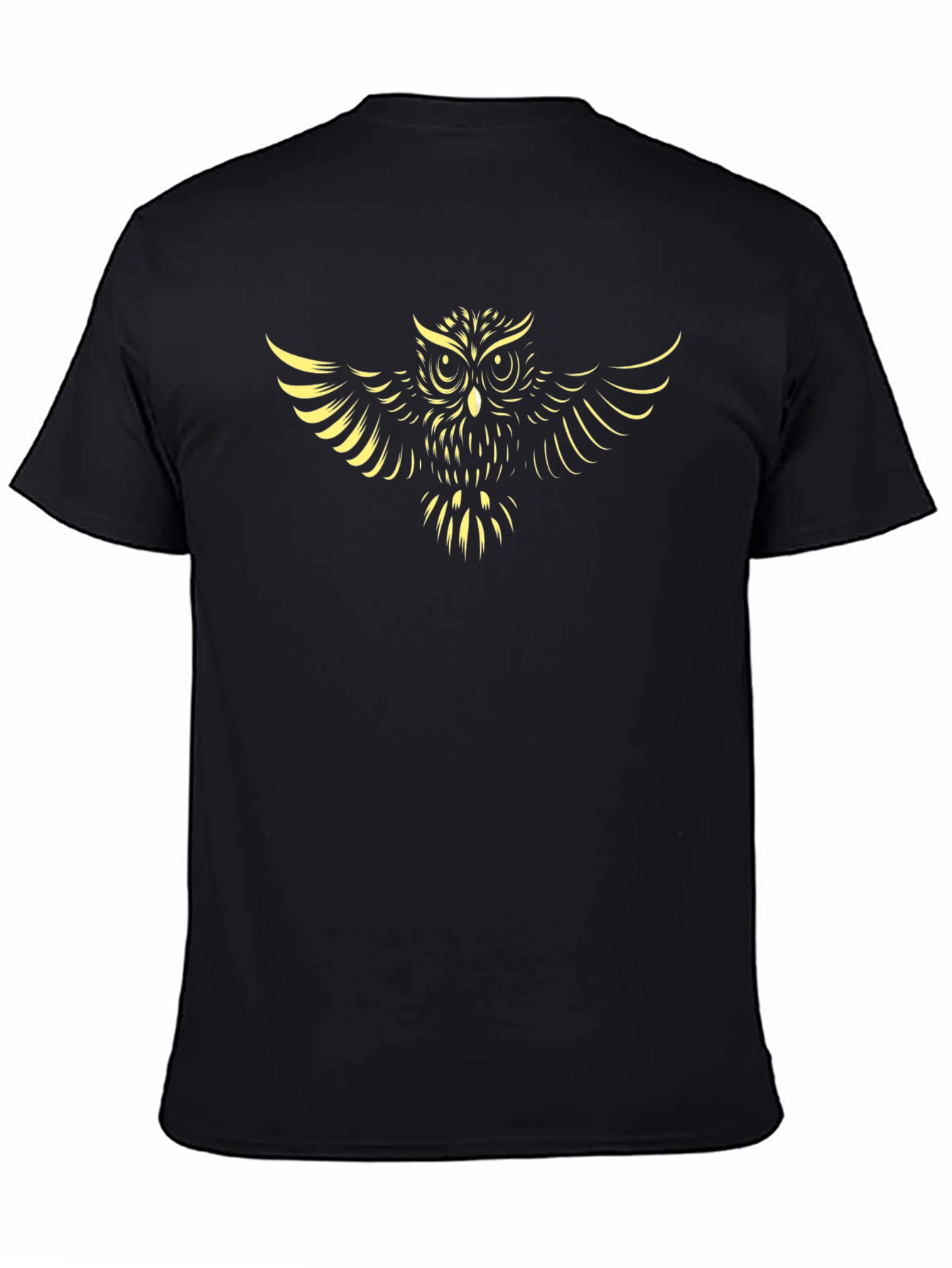 Men's Black T-Shirt with Owl Graphic Print - 4