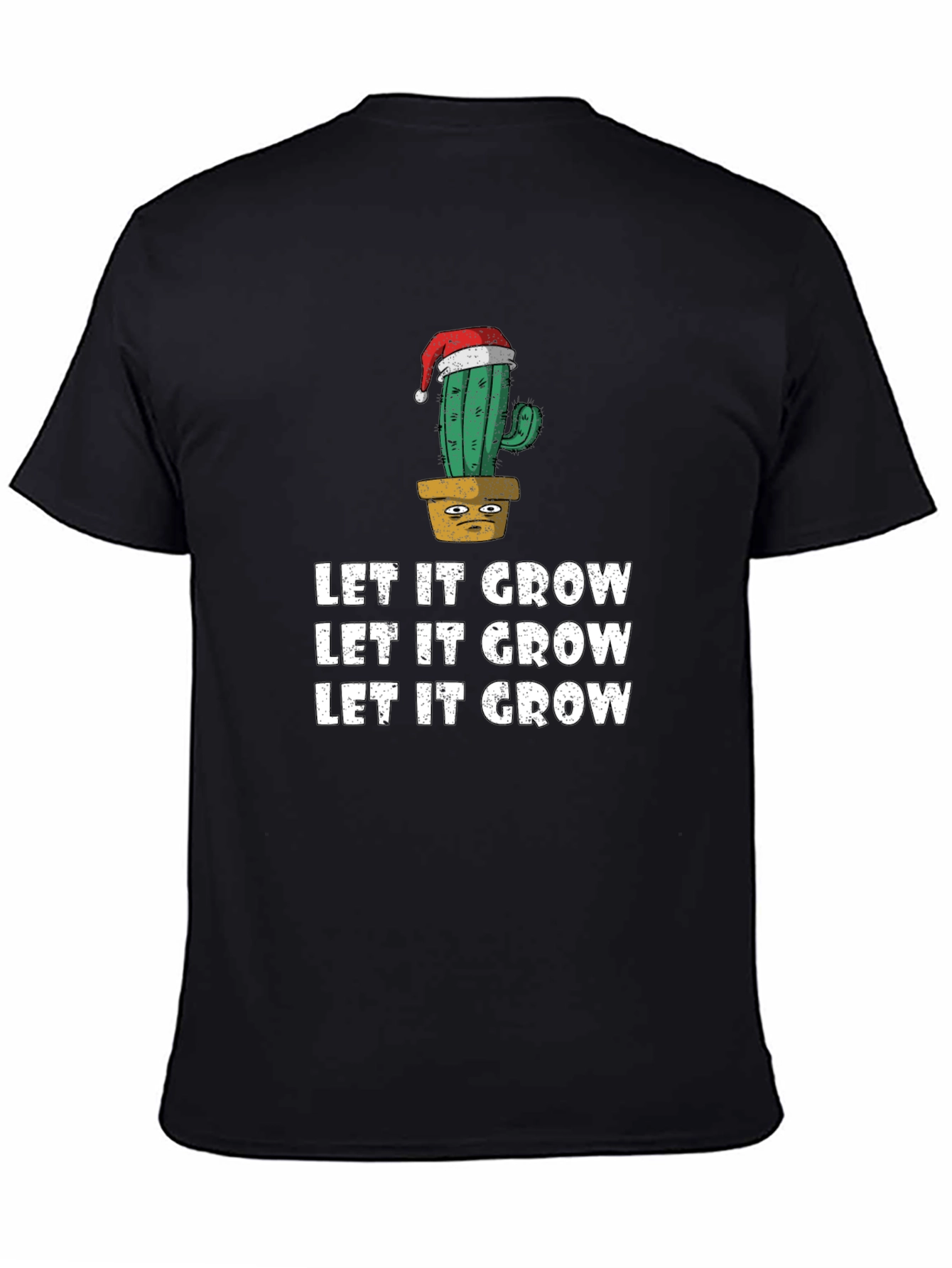 Black Let It Grow Cactus Christmas T-Shirt view 4