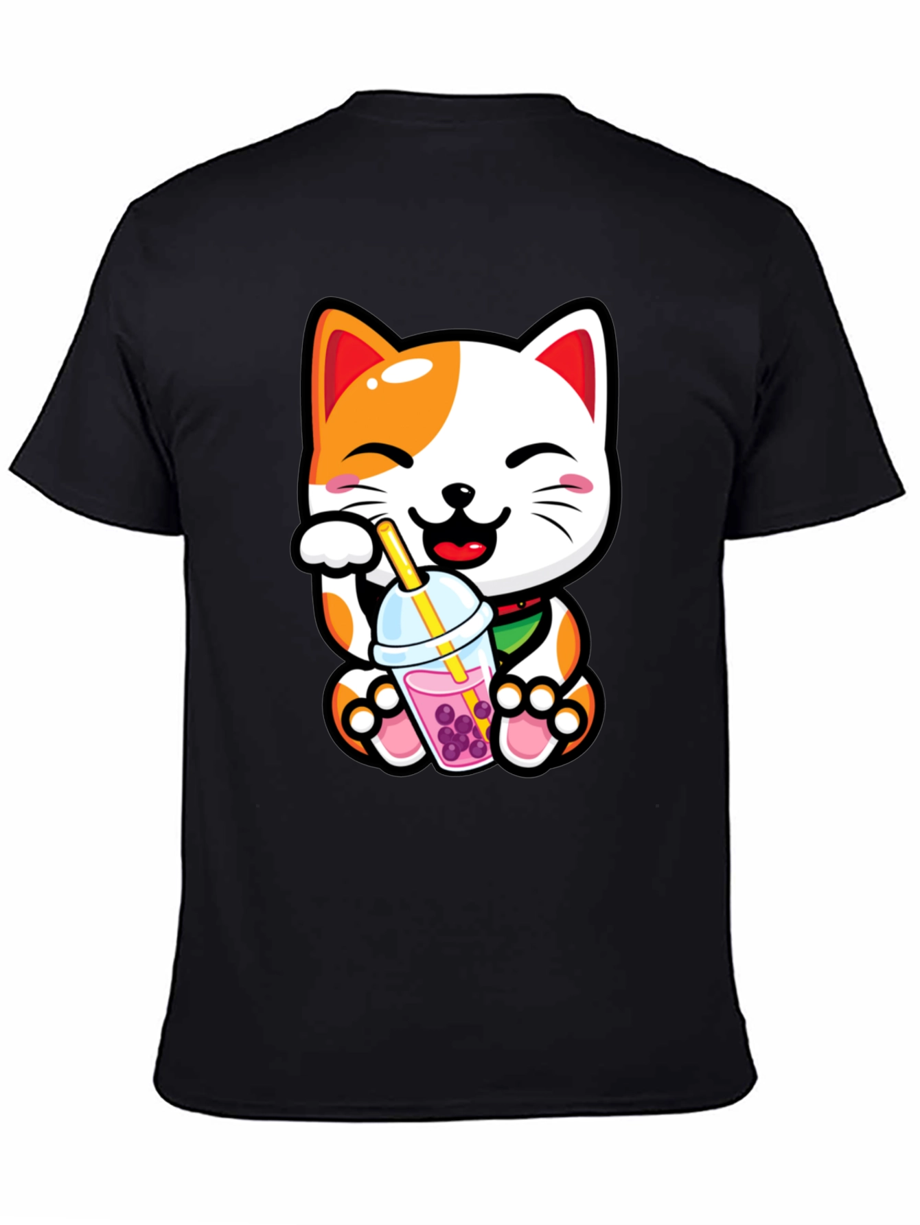 Black Kawaii Cat Boba Tea Graphic Tee view 4