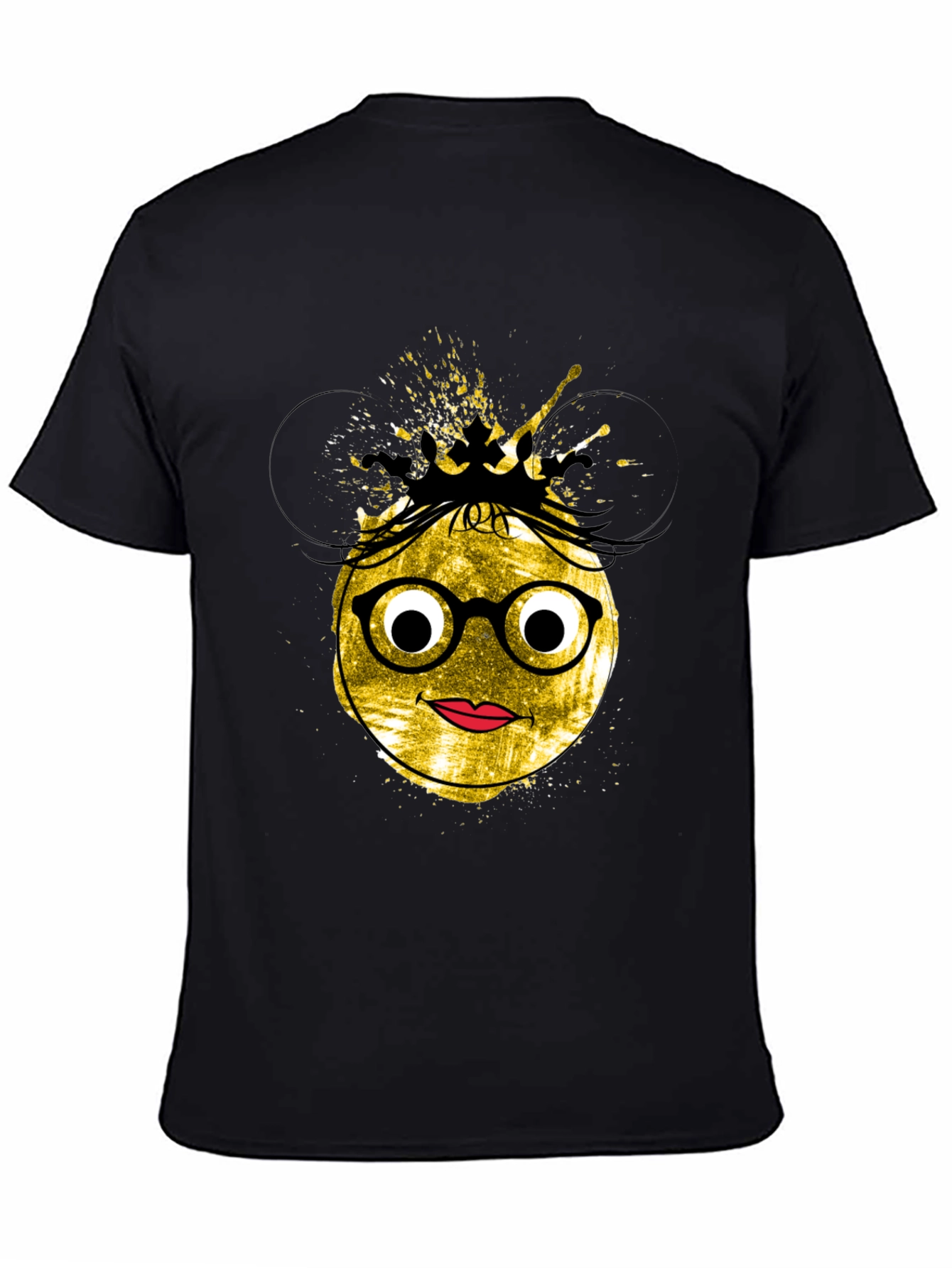 Black Trendy Graphic Tee - Nerdy Queen Emoji Design view 4