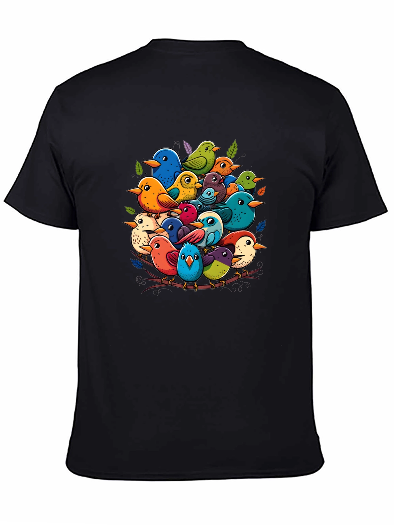 Black Colorful Birds Nest T-Shirt - Nature Lover's Tee view 4