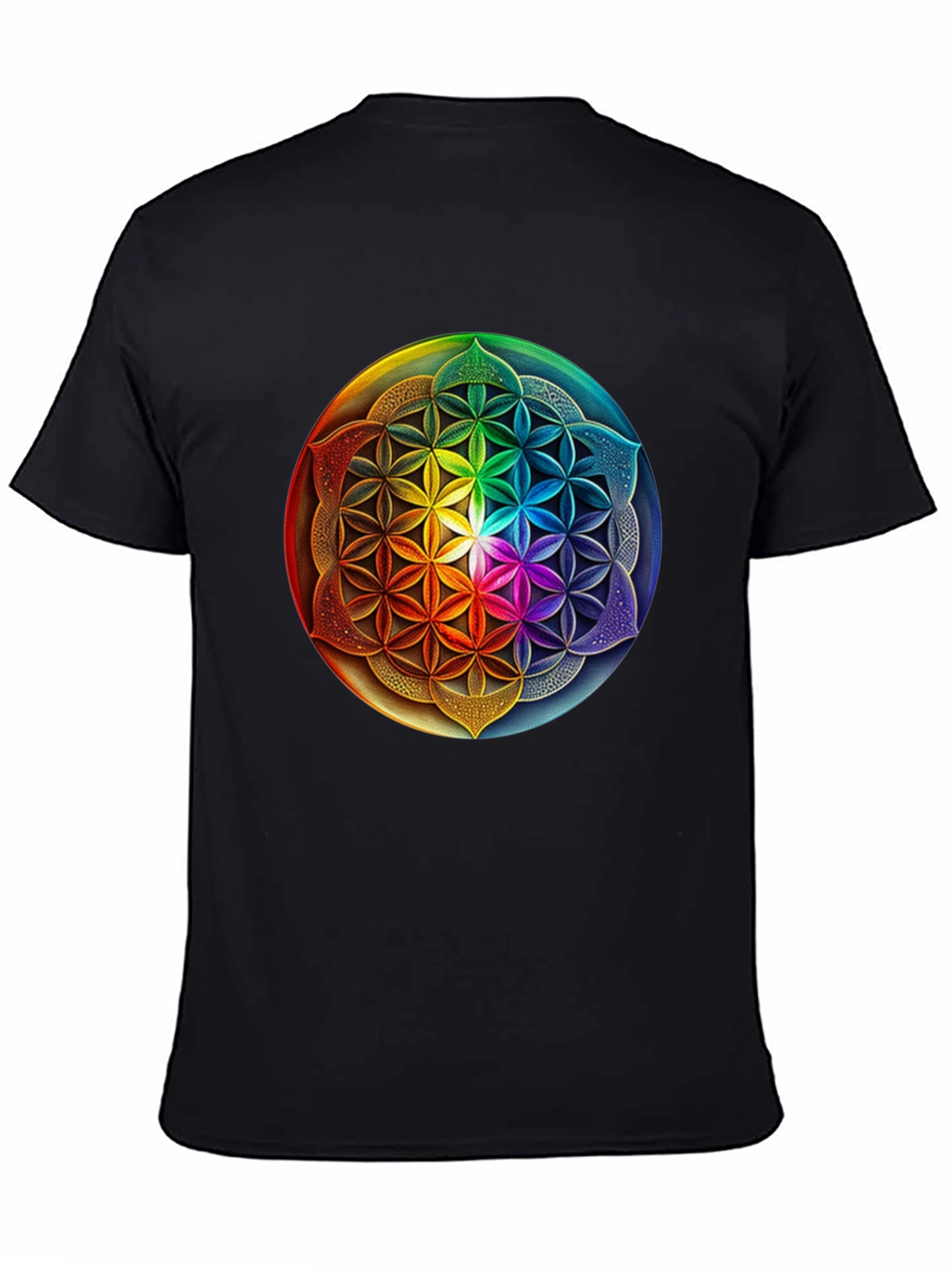 Black Rainbow Flower of Life Graphic Tee view 4
