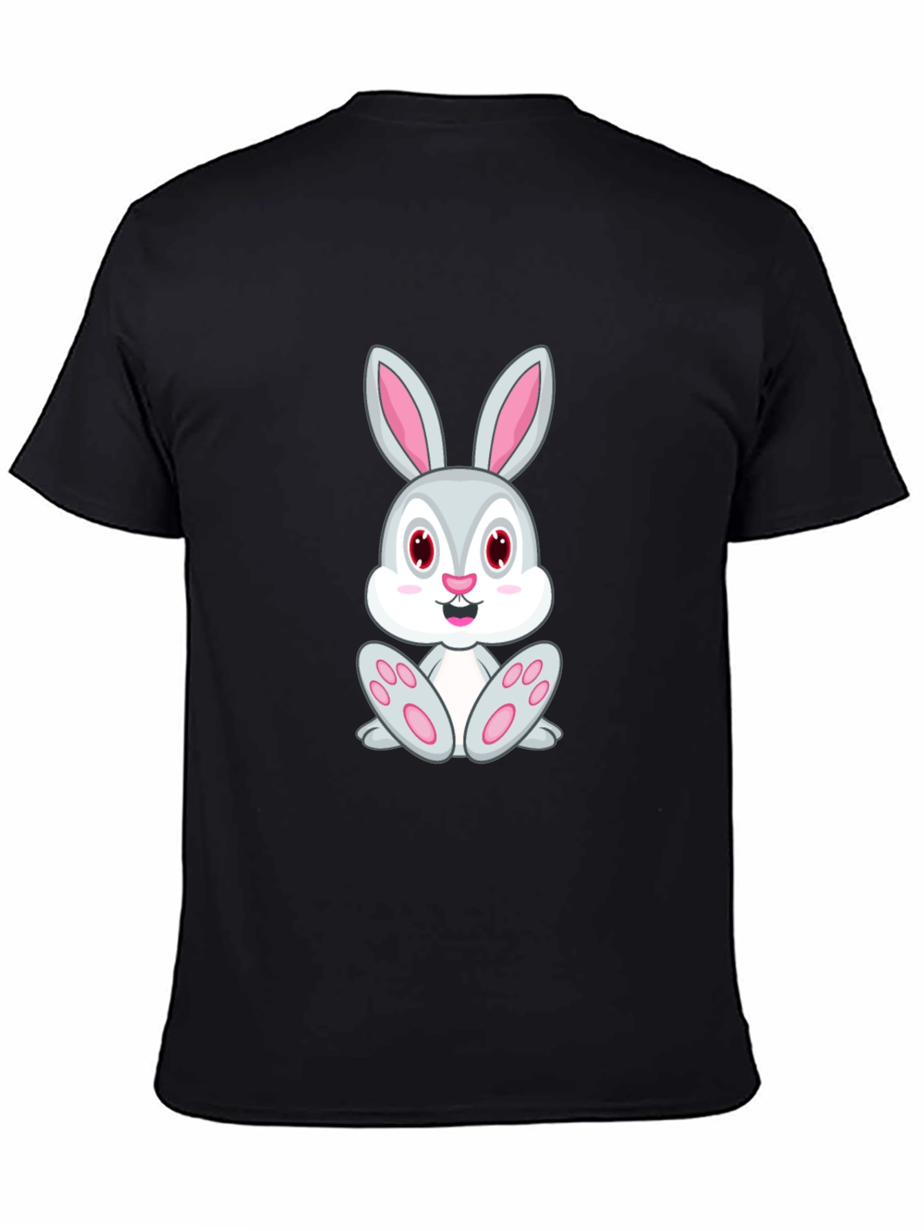Black Cute Bunny Graphic Tee - Black Cotton T-Shirt view 4