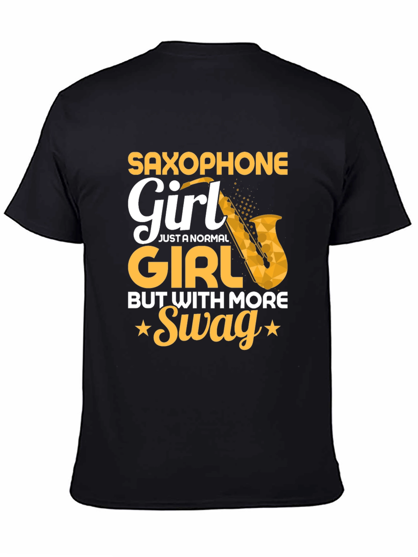 Black Saxophone Girl T-Shirt - Swag Musician Tee view 4