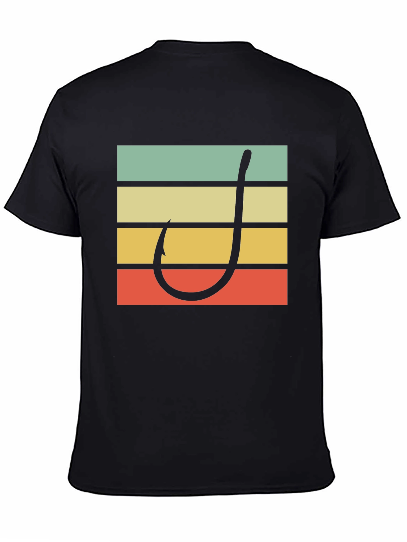 Black Retro Fishing Hook T-Shirt view 4