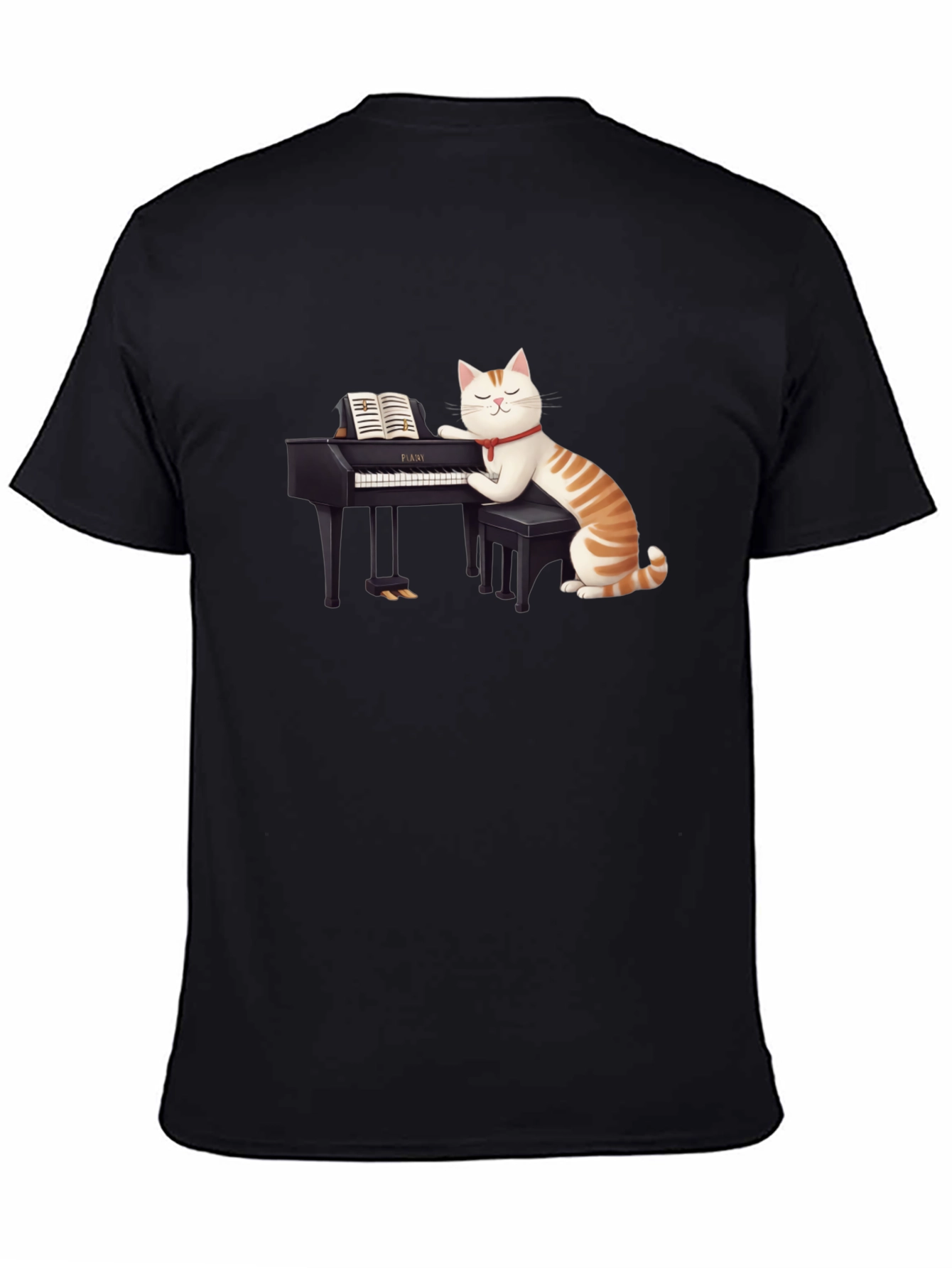 Black Cat Playing Piano T-Shirt - Unique Graphic Tee view 4