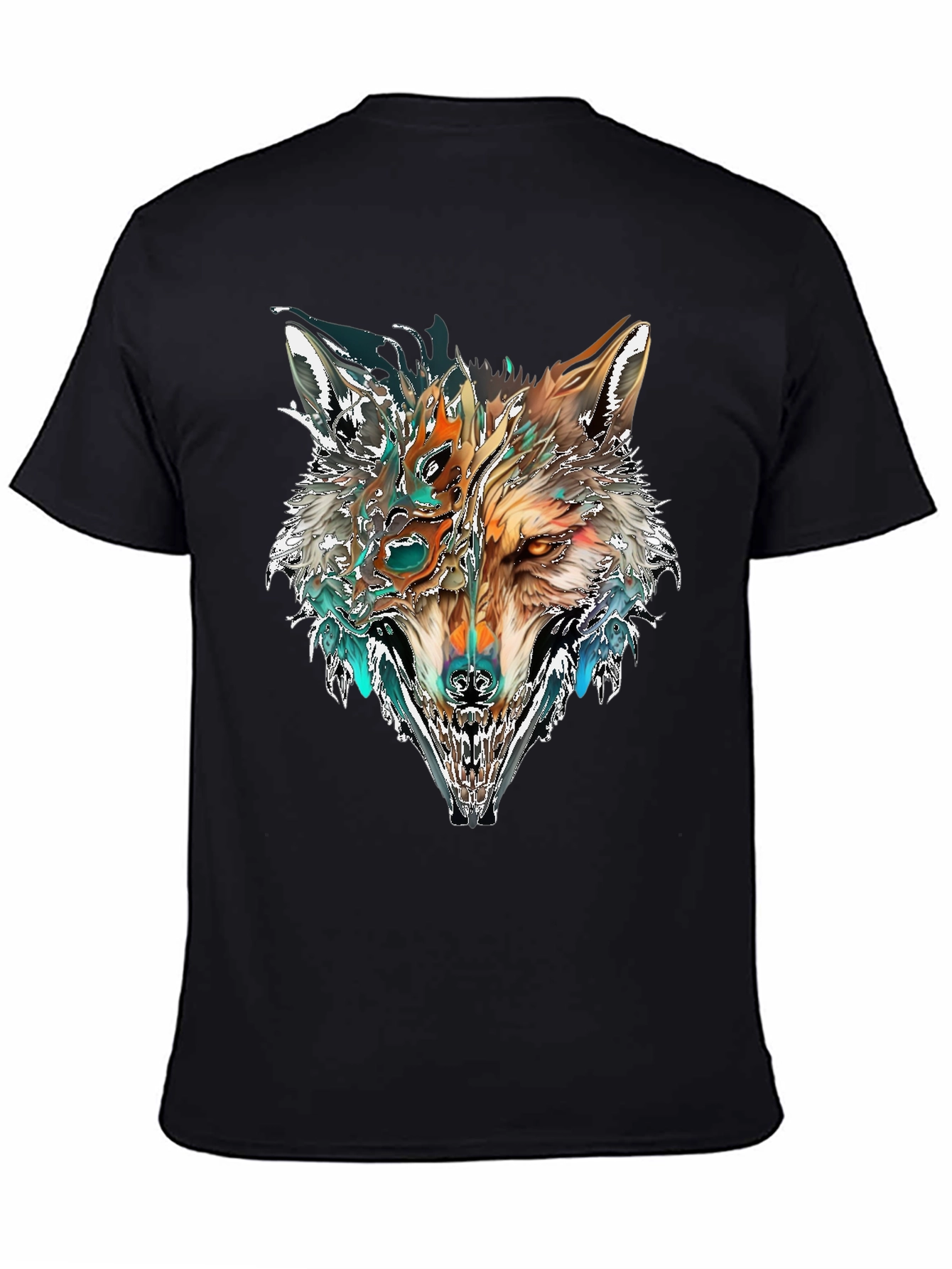 Black Abstract Wolf Graphic T-Shirt - Black view 4