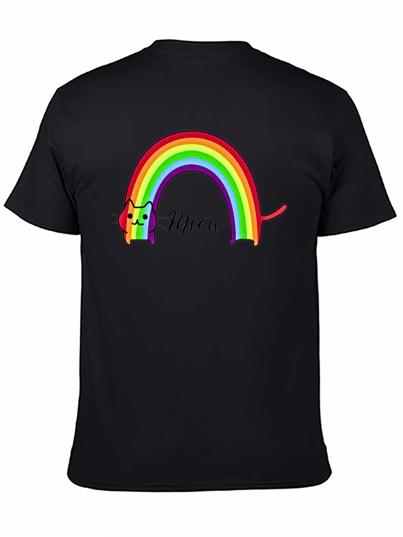 Black Rainbow Cat Meow T-Shirt view 4