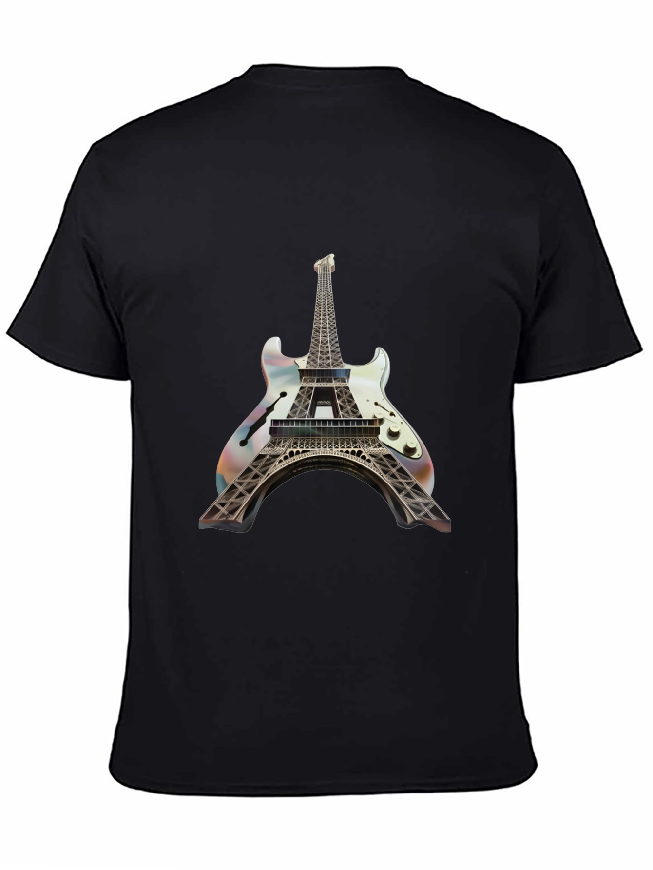 Black Eiffel Tower Guitar T-Shirt - Unique Design view 4