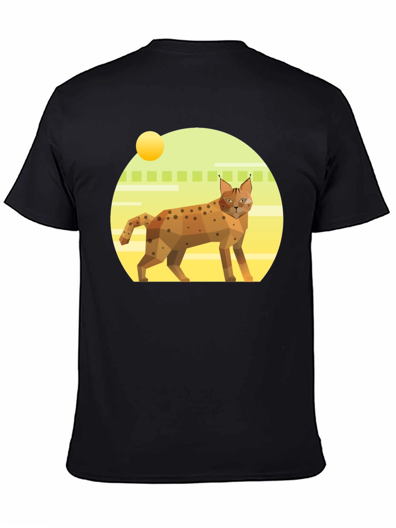 Black Geometric Lynx T-Shirt - Cool Cat Graphic Tee view 4