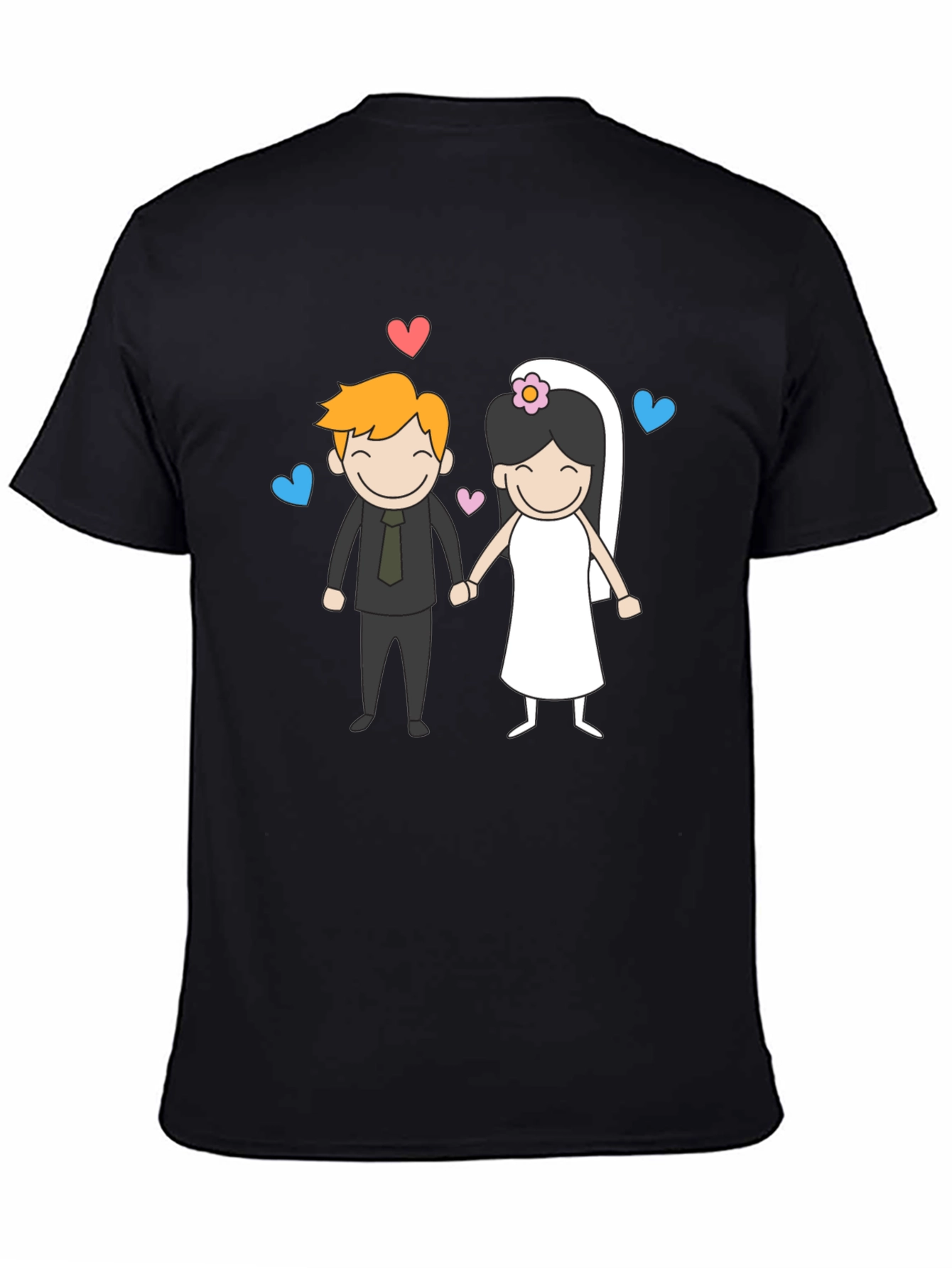 Black Cartoon Wedding Couple Graphic Tee - Black view 4