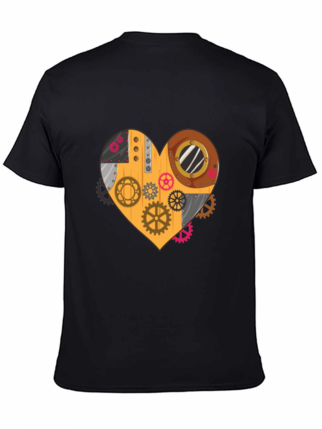 Black Steampunk Heart Gear T-Shirt - Unique Design view 4