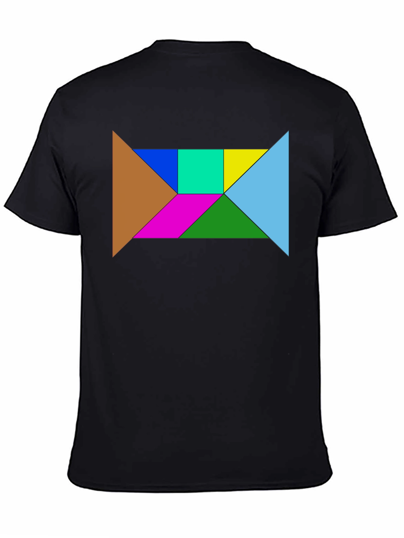 Black Geometric Tangram Puzzle Graphic Tee - Black Cotton Blend view 4