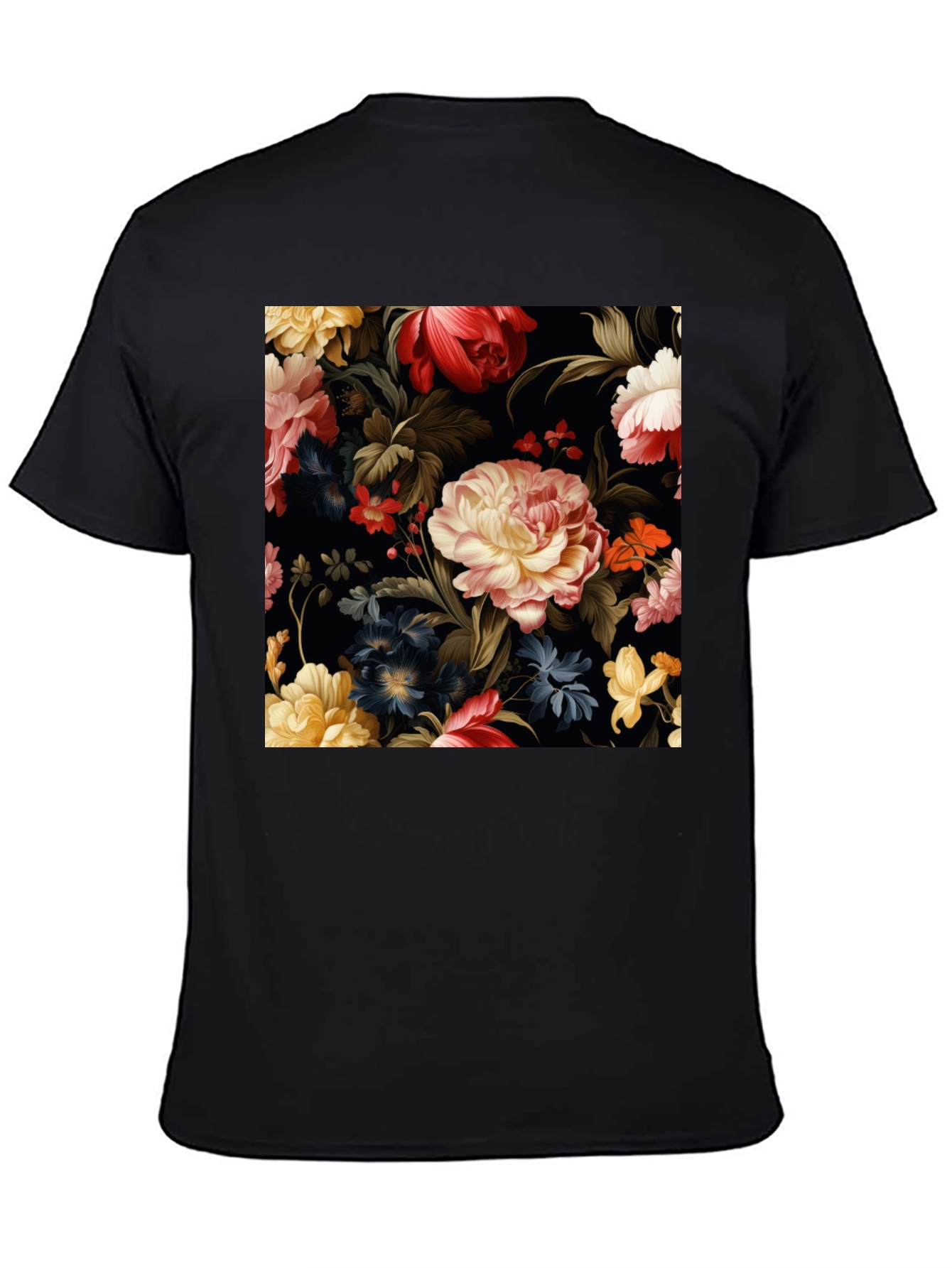 Black Floral Pattern Black T-Shirt view 4