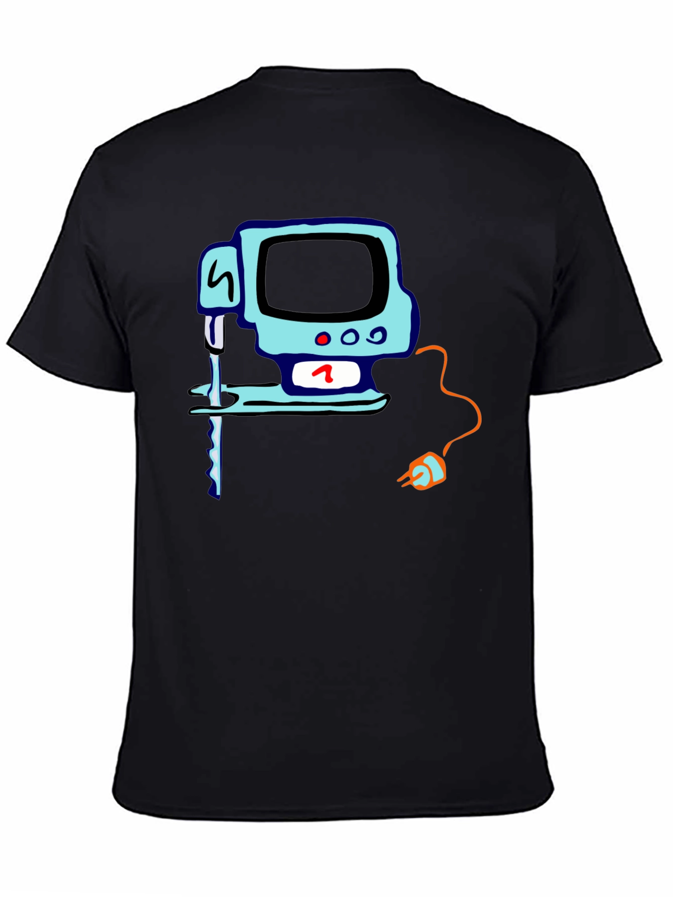 Black Retro Computer T-Shirt - Black Cotton Tee view 4