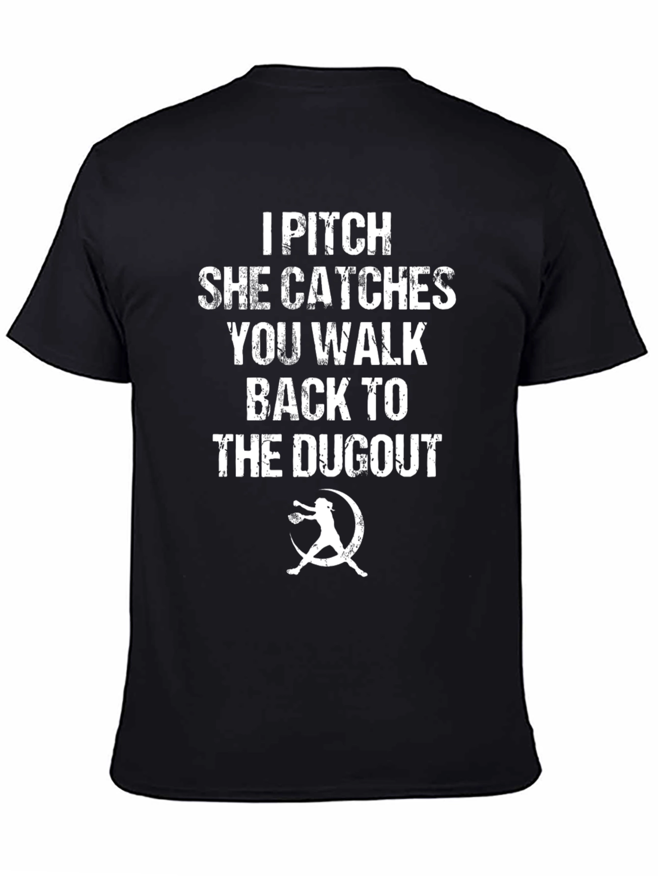 Black I Pitch, She Catches T-Shirt - Funny Softball Tee view 4