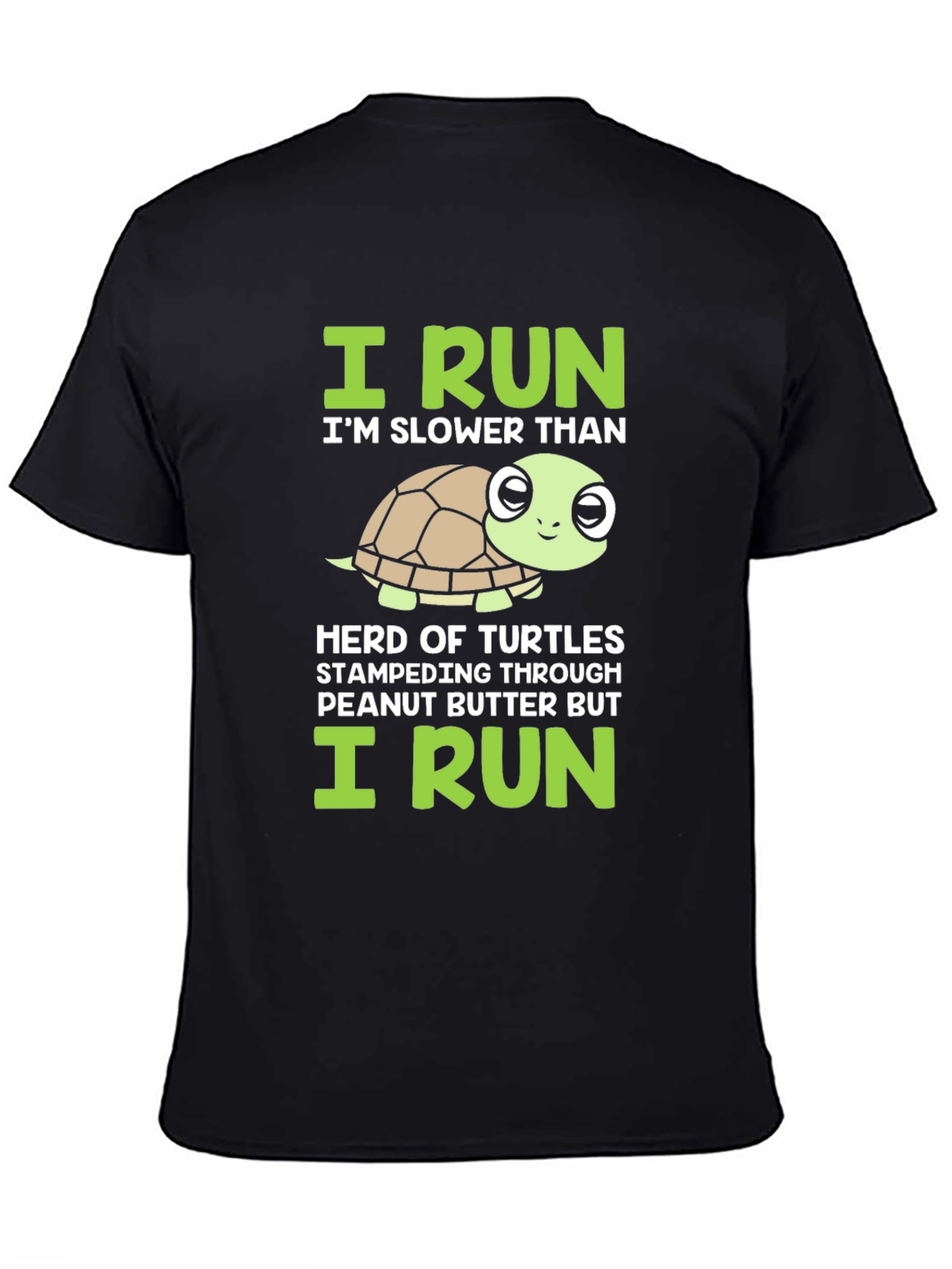 Black Funny Turtle Running T-Shirt - Slower Than Turtles Tee view 4