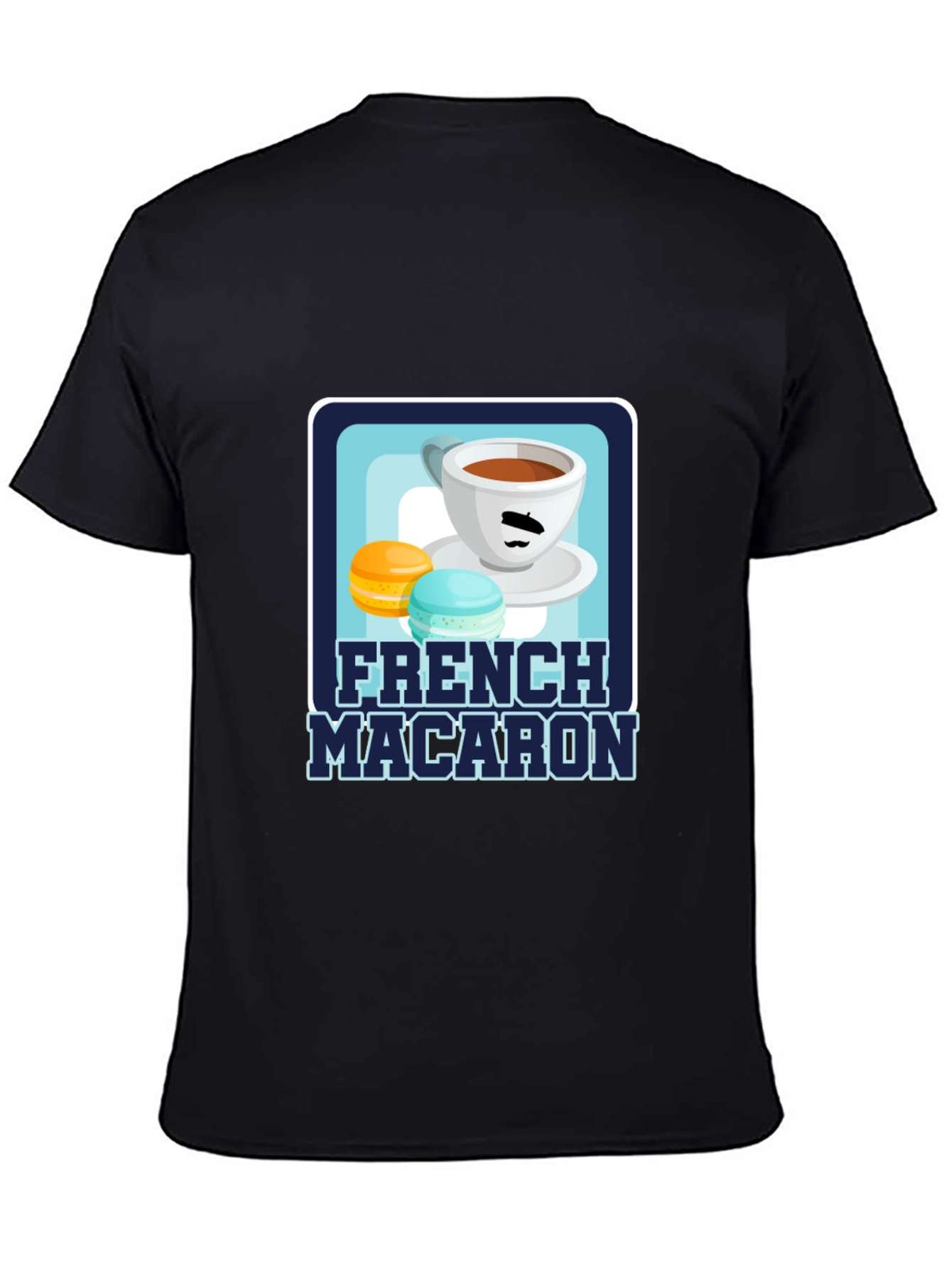 Black French Macaron T-Shirt | Coffee & Dessert Graphic Tee view 4