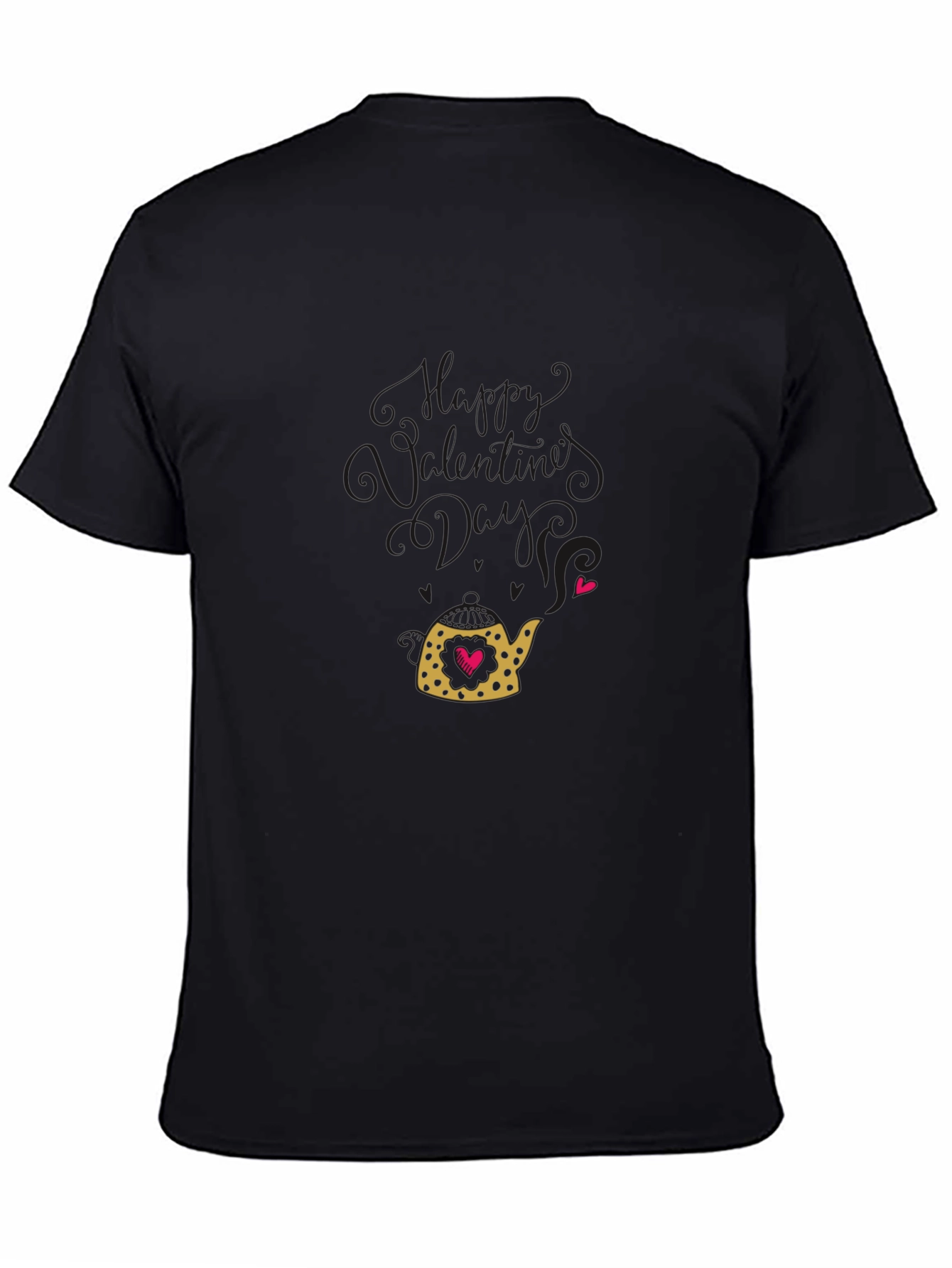 Black Heart Teapot Graphic Tee - Black Cotton Casual T-Shirt view 4