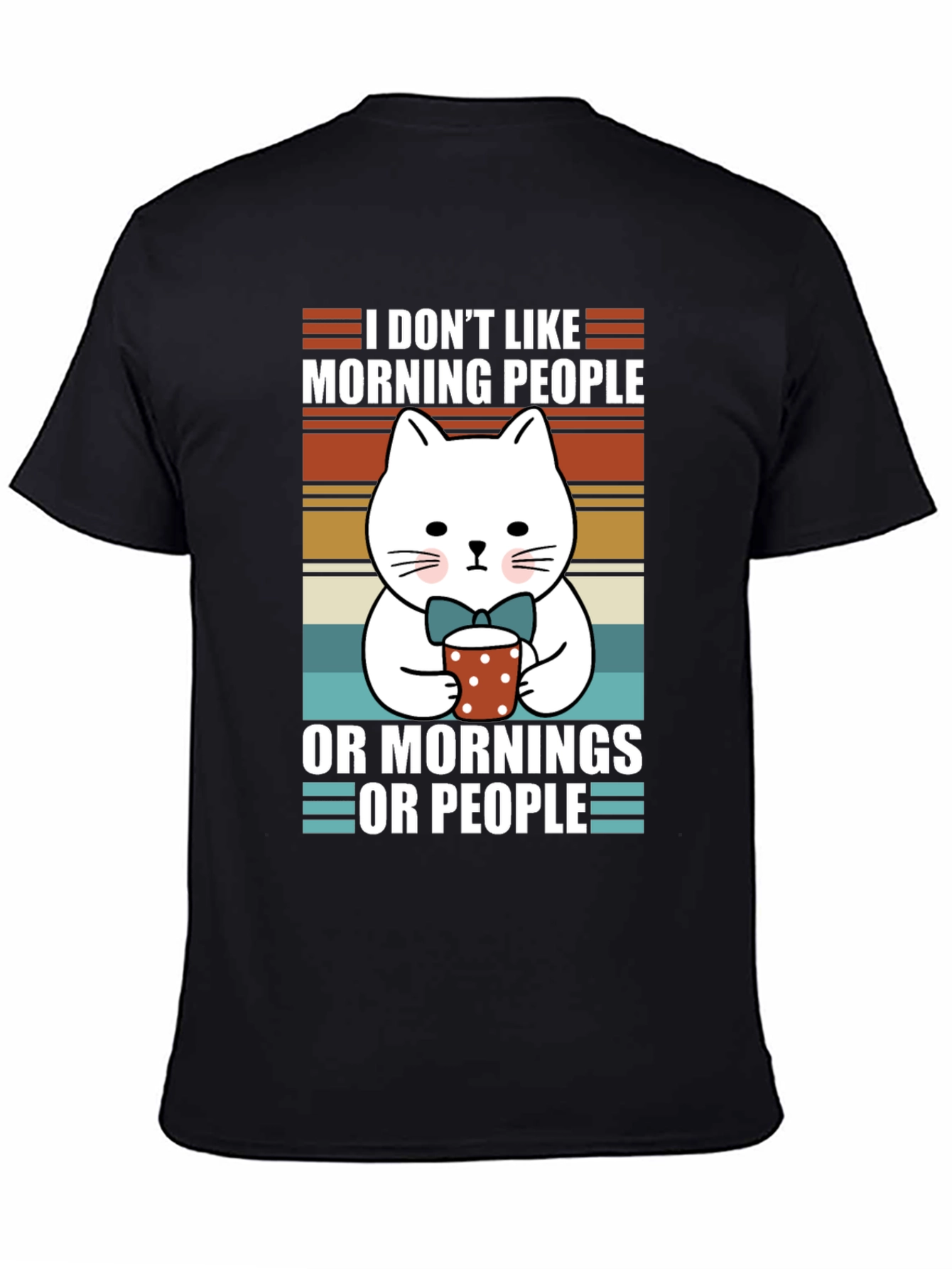 Black Funny Cat Morning People T-Shirt view 4