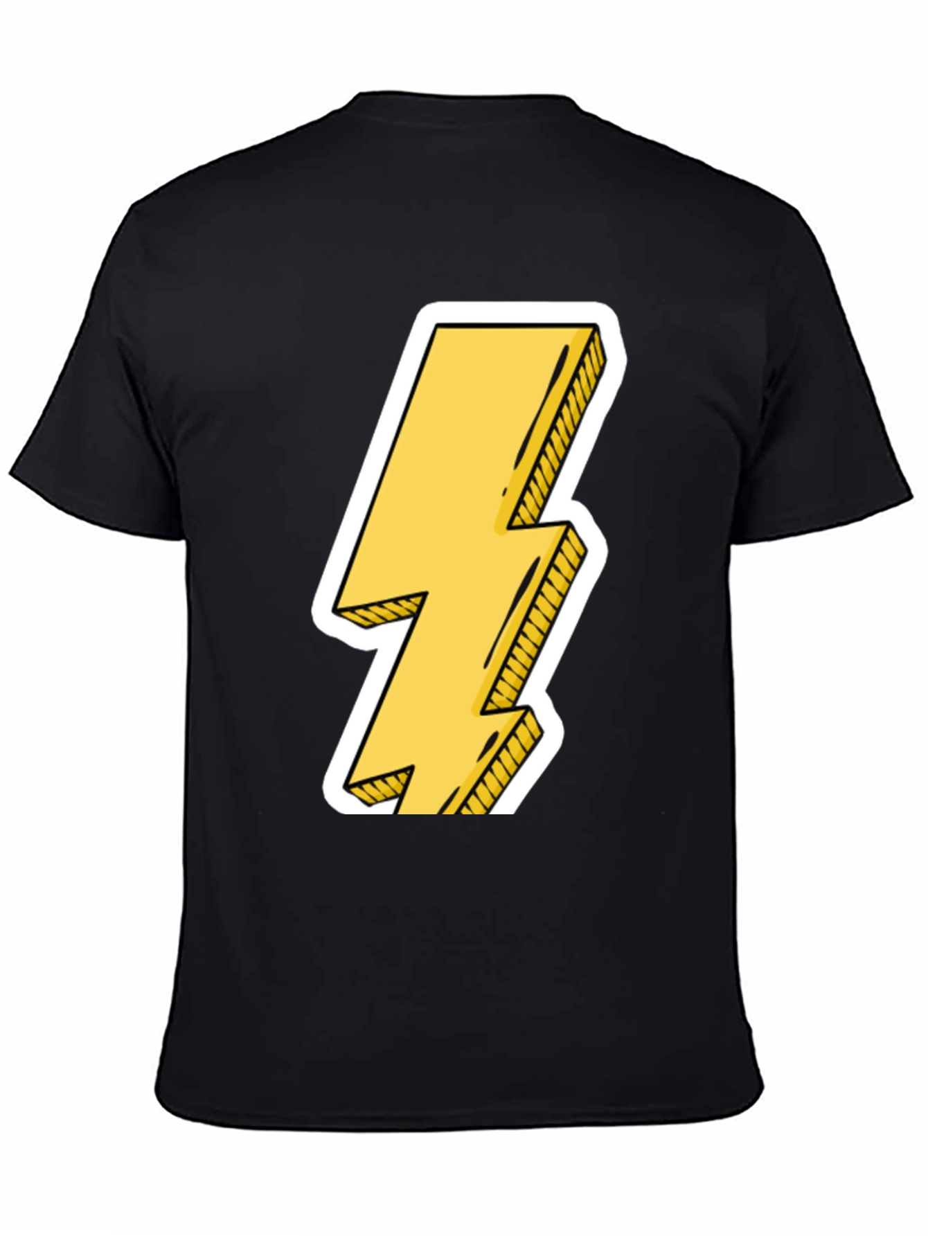 Black Lightning Bolt Graphic Tee - Black Cotton Casual T-Shirt view 4