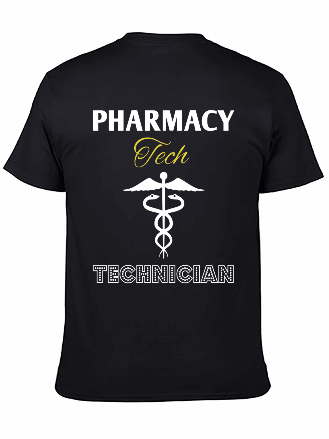 Black Pharmacy Technician T-Shirt - Caduceus Symbol view 4