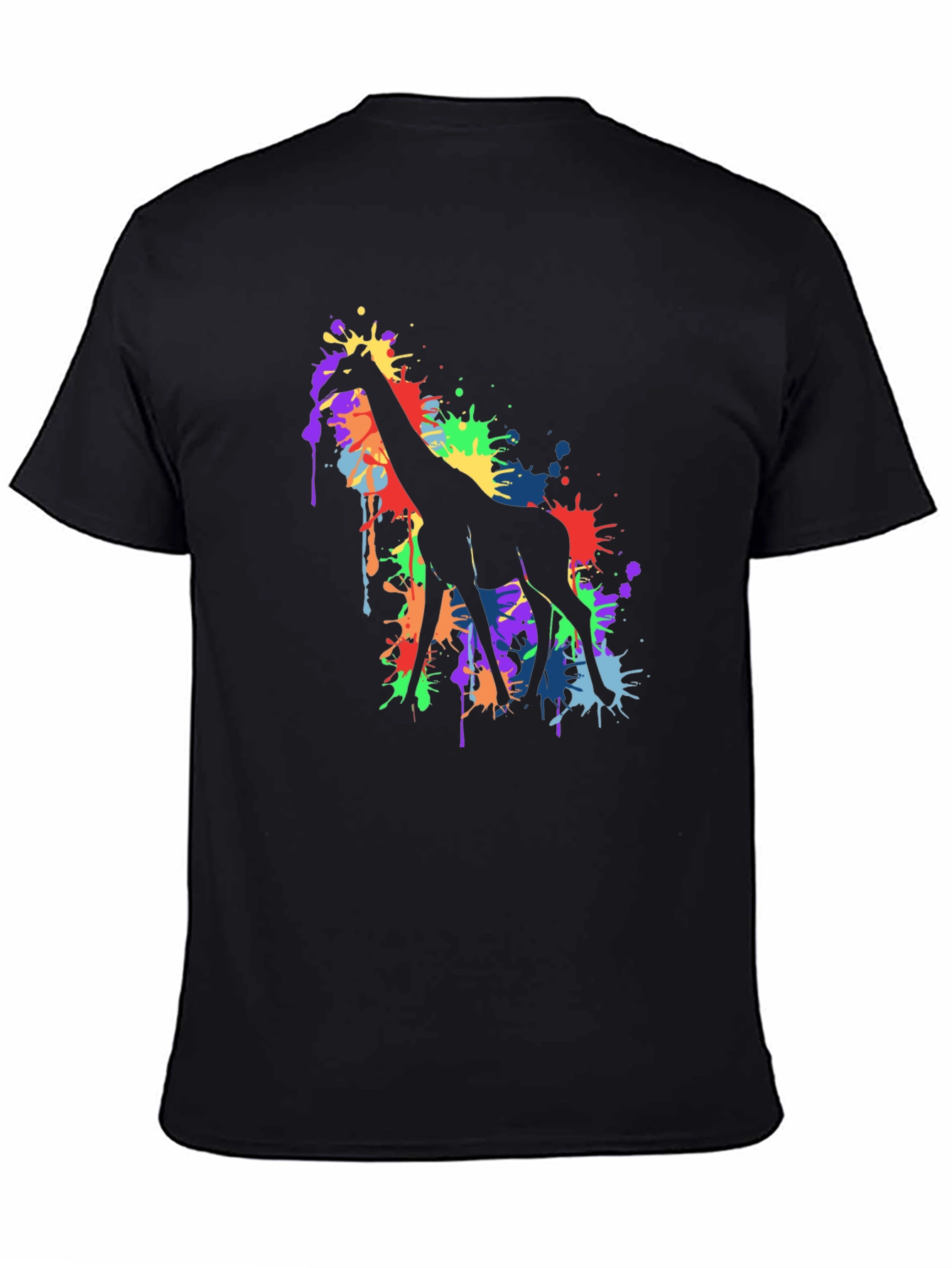 Black Colorful Giraffe Splatter Art Graphic Tee - Black view 4